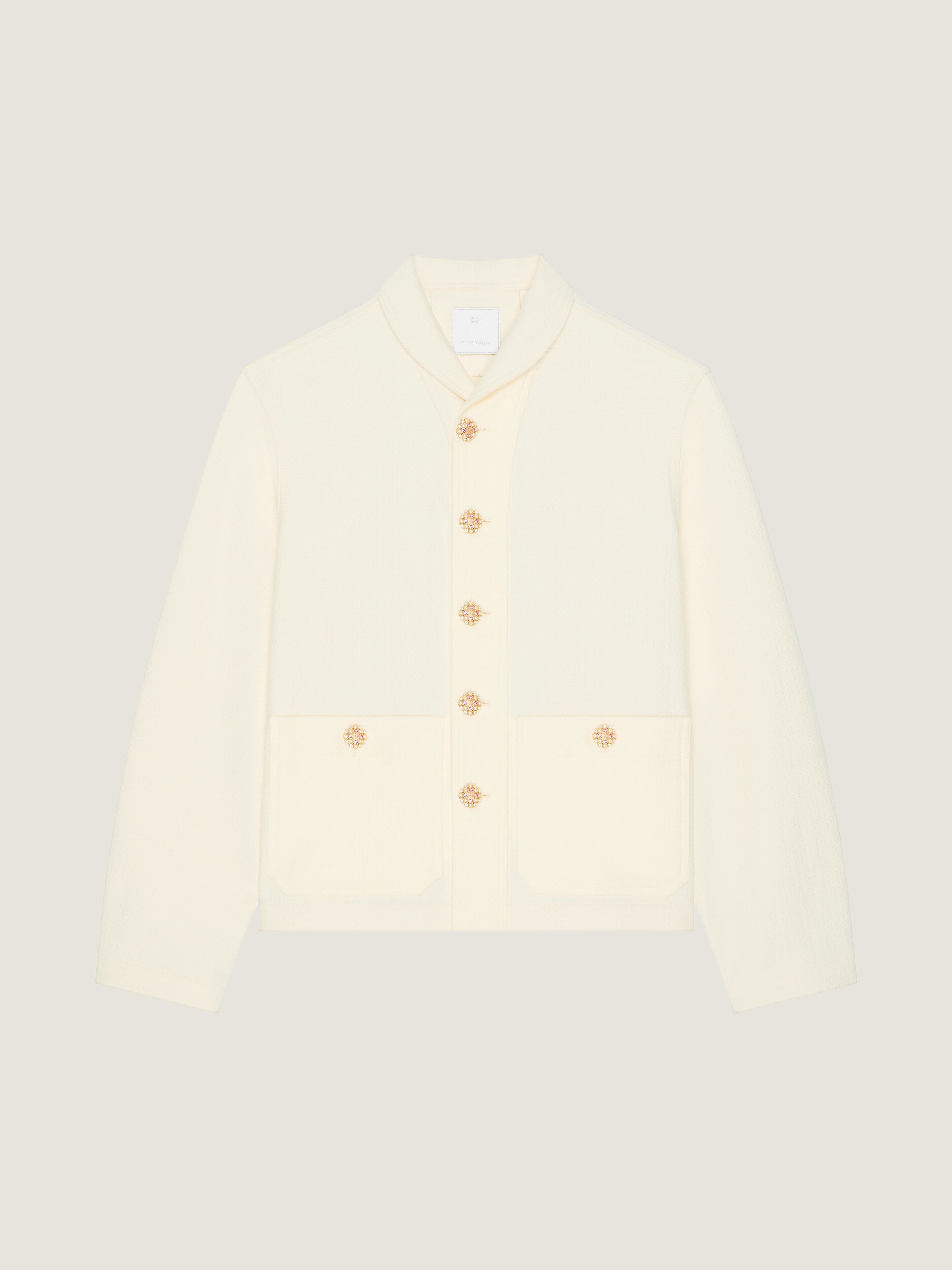 Jacket in denim with 4G jewel buttons in - white | Givenchy US