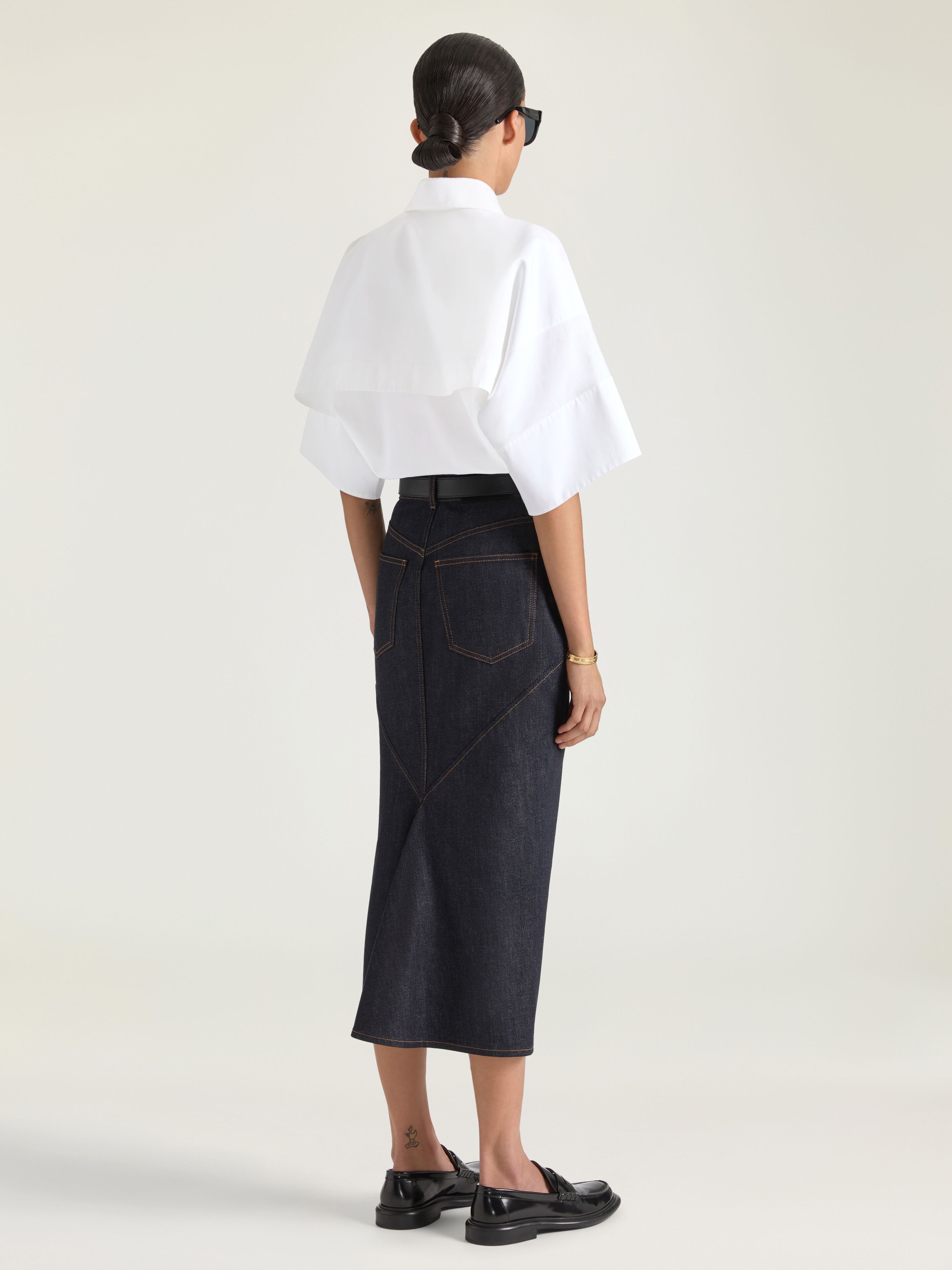 Midi kickback skirt in raw denim in - dark blue - BW410M517S-401
