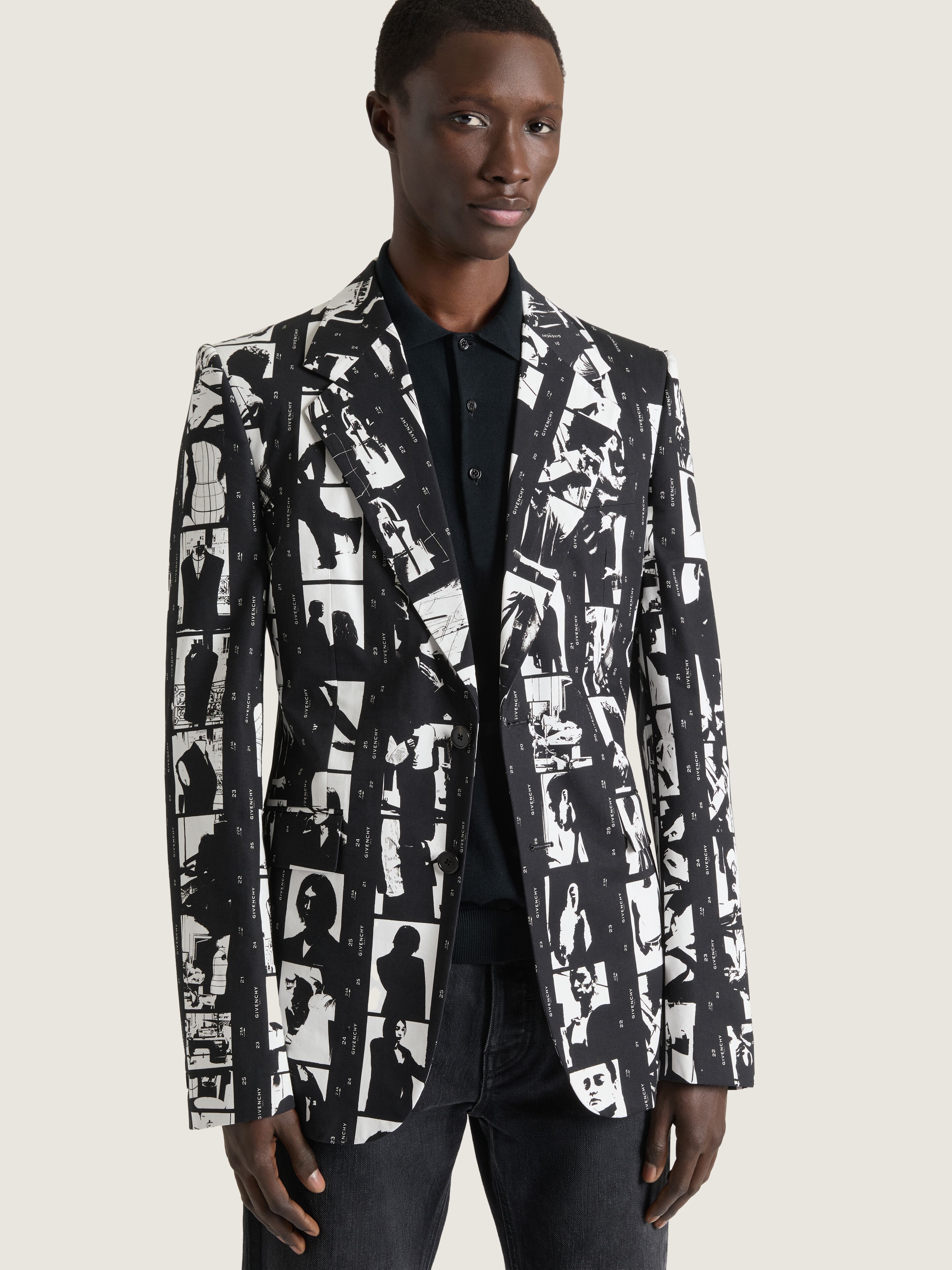 Fitted jacket in cotton with Photographic Negative in - black