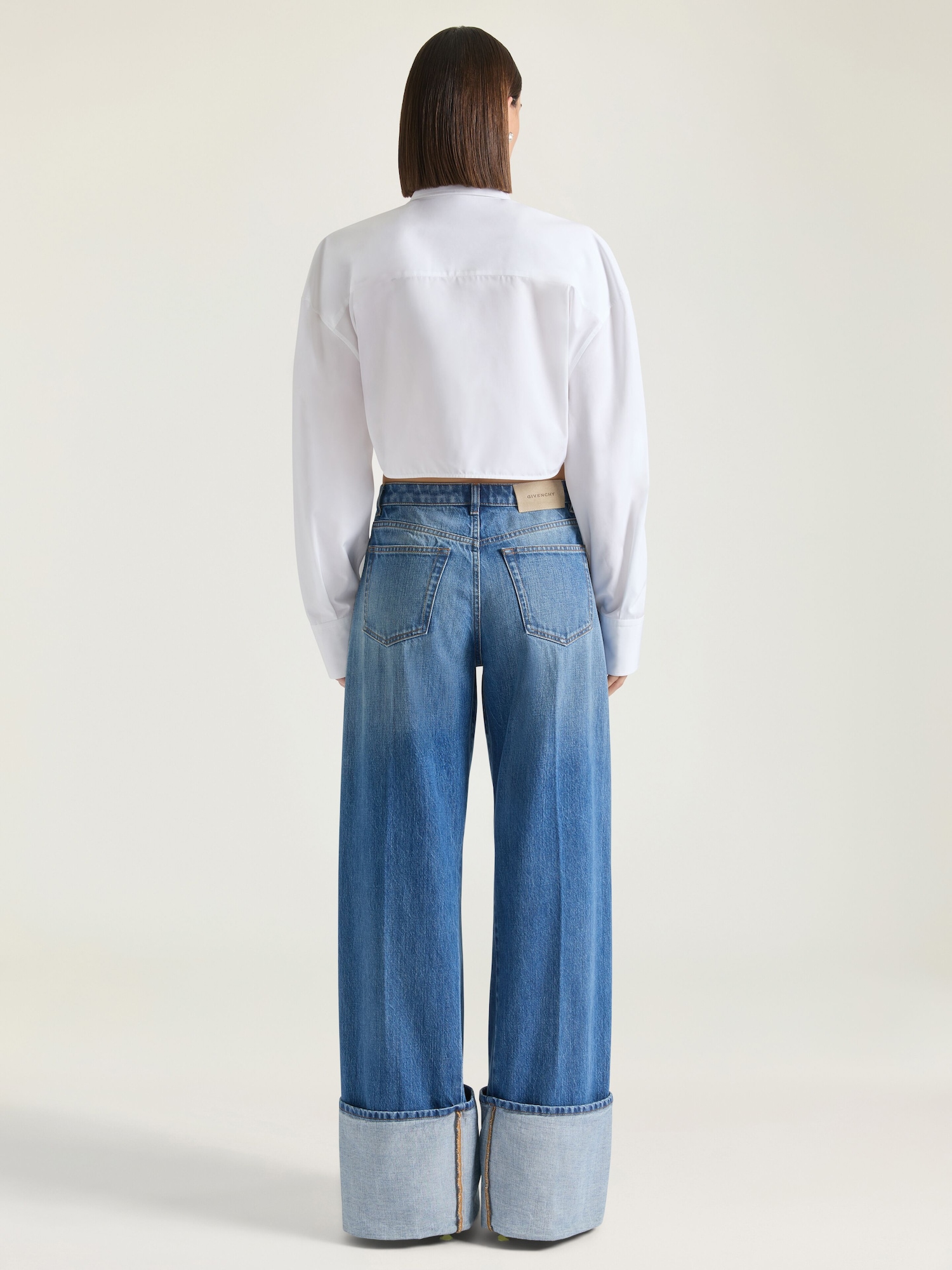 Dark Blue Bleach Washed Faded Wide Leg Denim Jeans | Mid-Rise Fit 