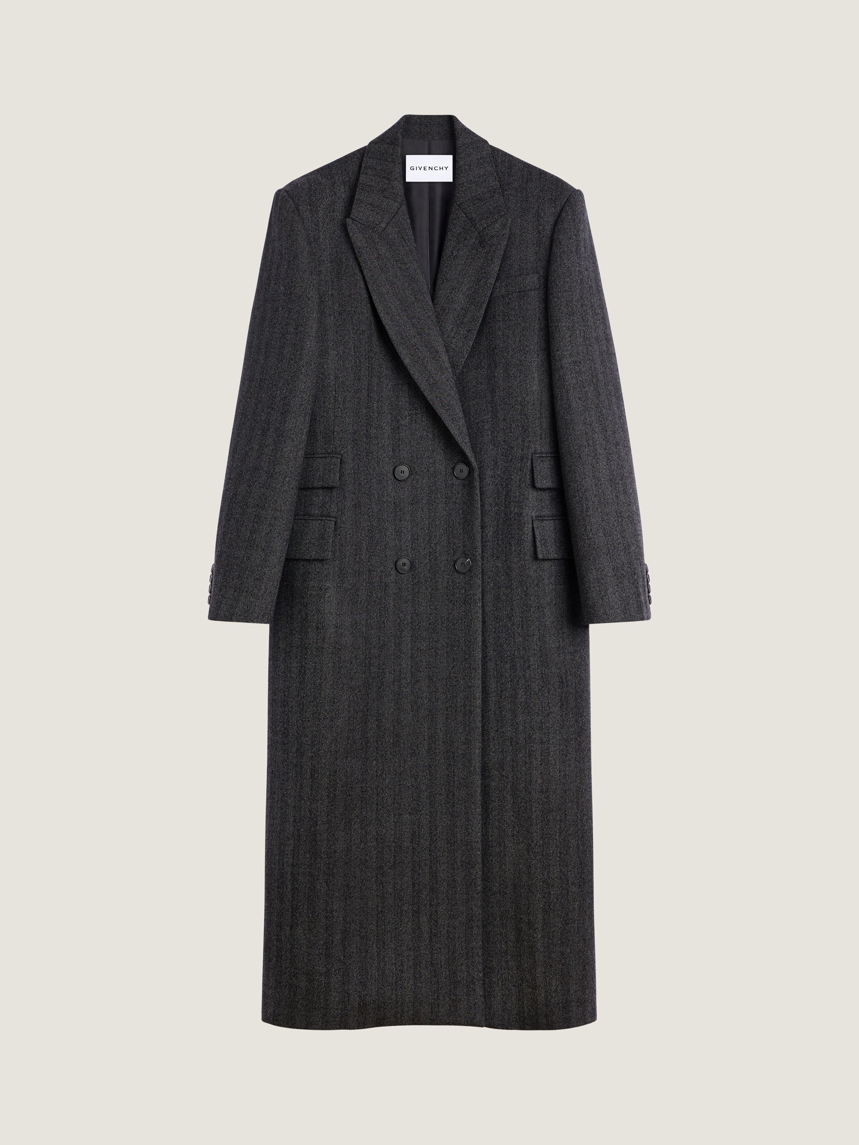 Long tailored coat in herringbone wool in - grey mix - BWC0GK16ZS Long tailored coat in herringbone wool in - grey mix - BWC0GK16ZS