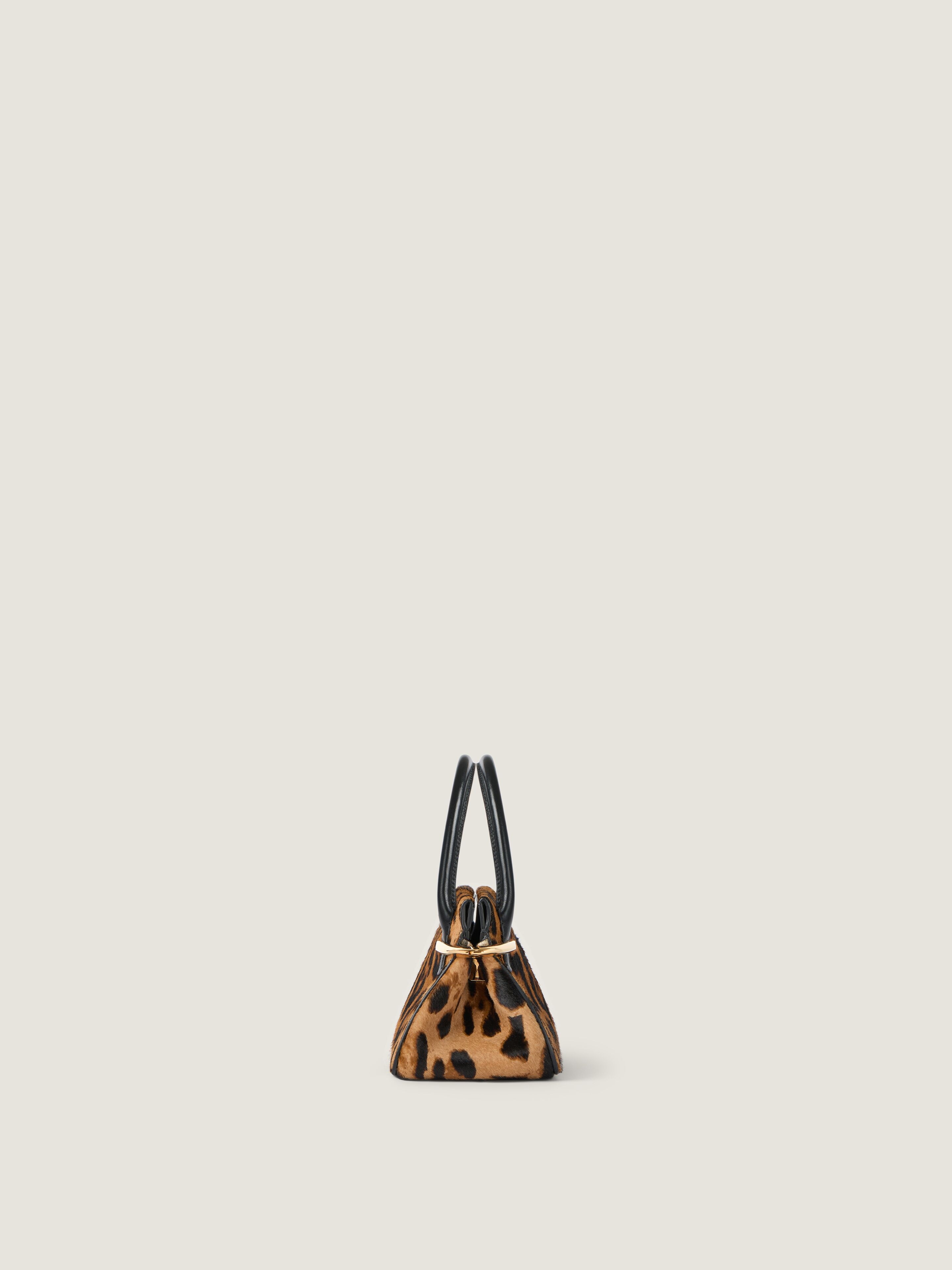Mini Pinch bag in pony effect leather with leopard pattern in