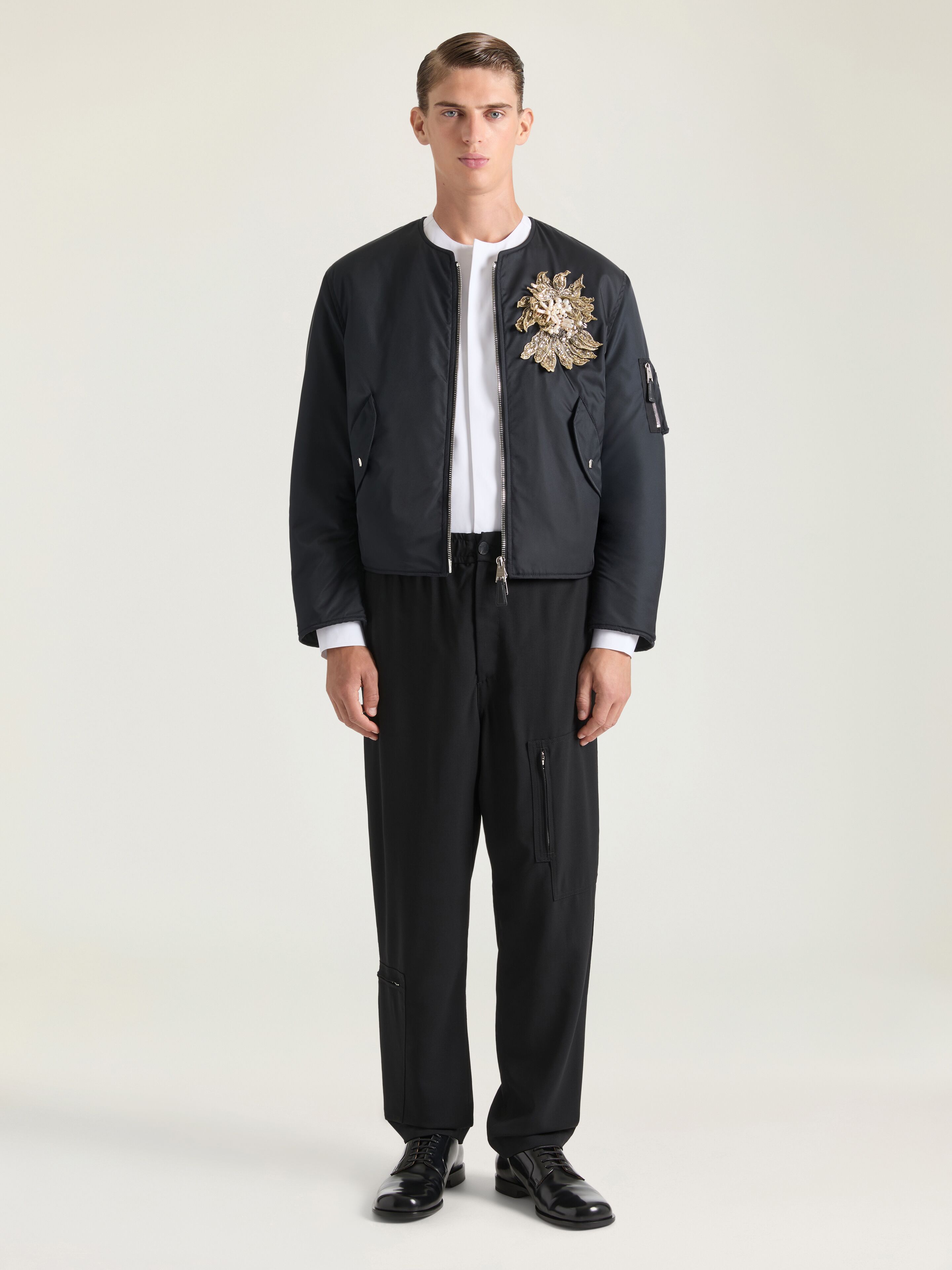 Embellished Couture Seam bomber in nylon in - black - BM01G5144C