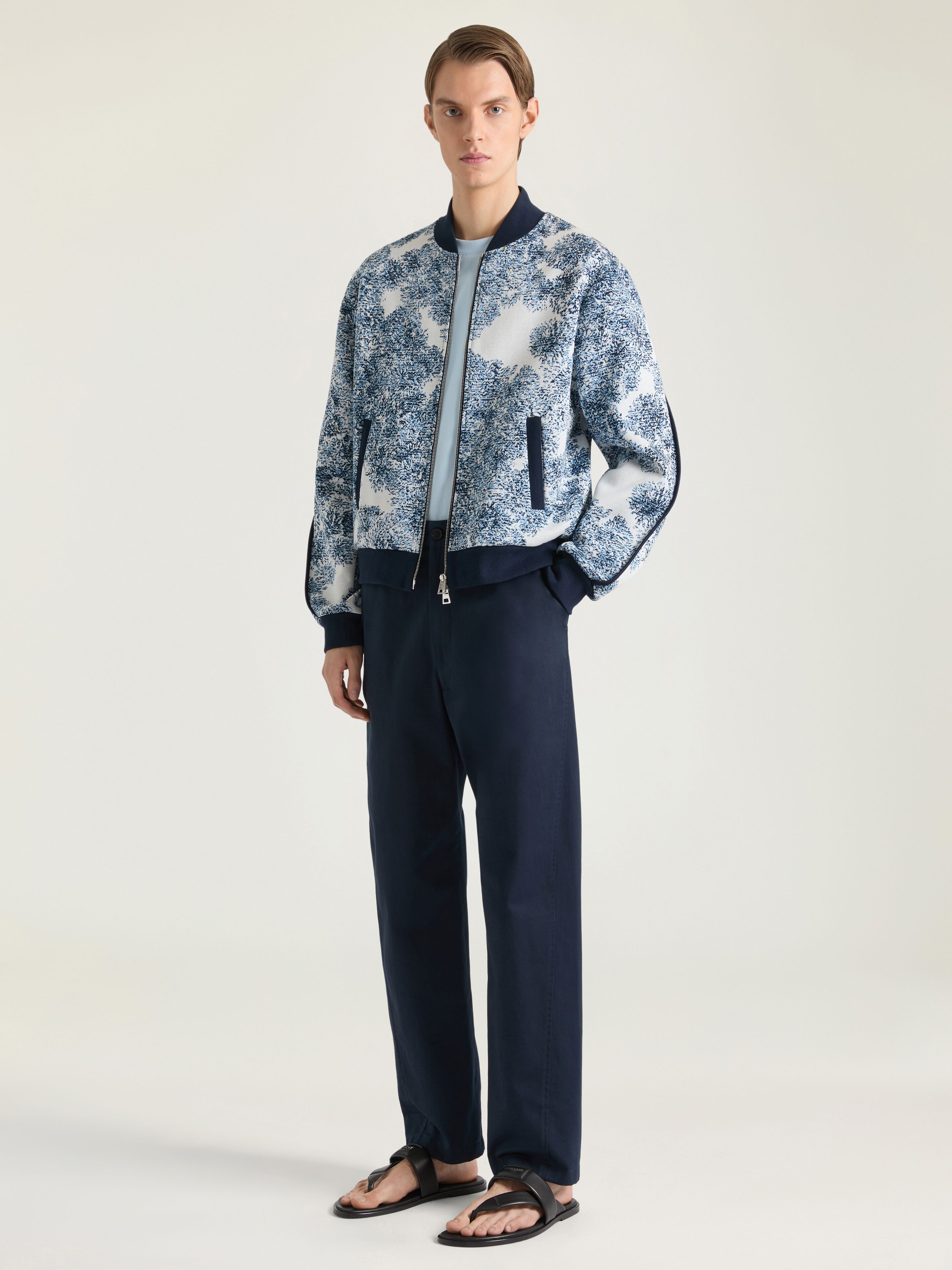 Couture Seam blouson in cotton with Pompom print in - blue/white