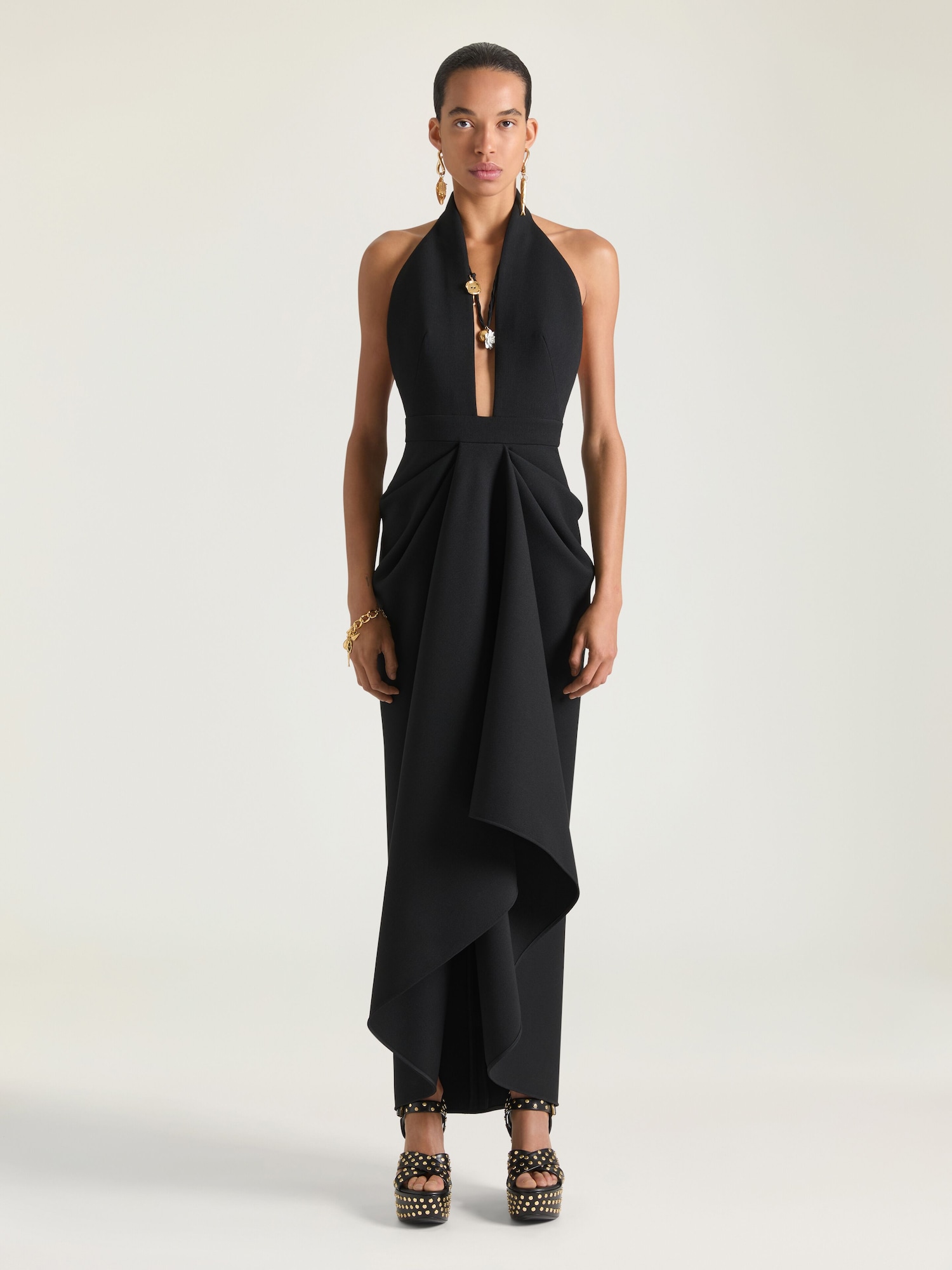Draped dress in wool