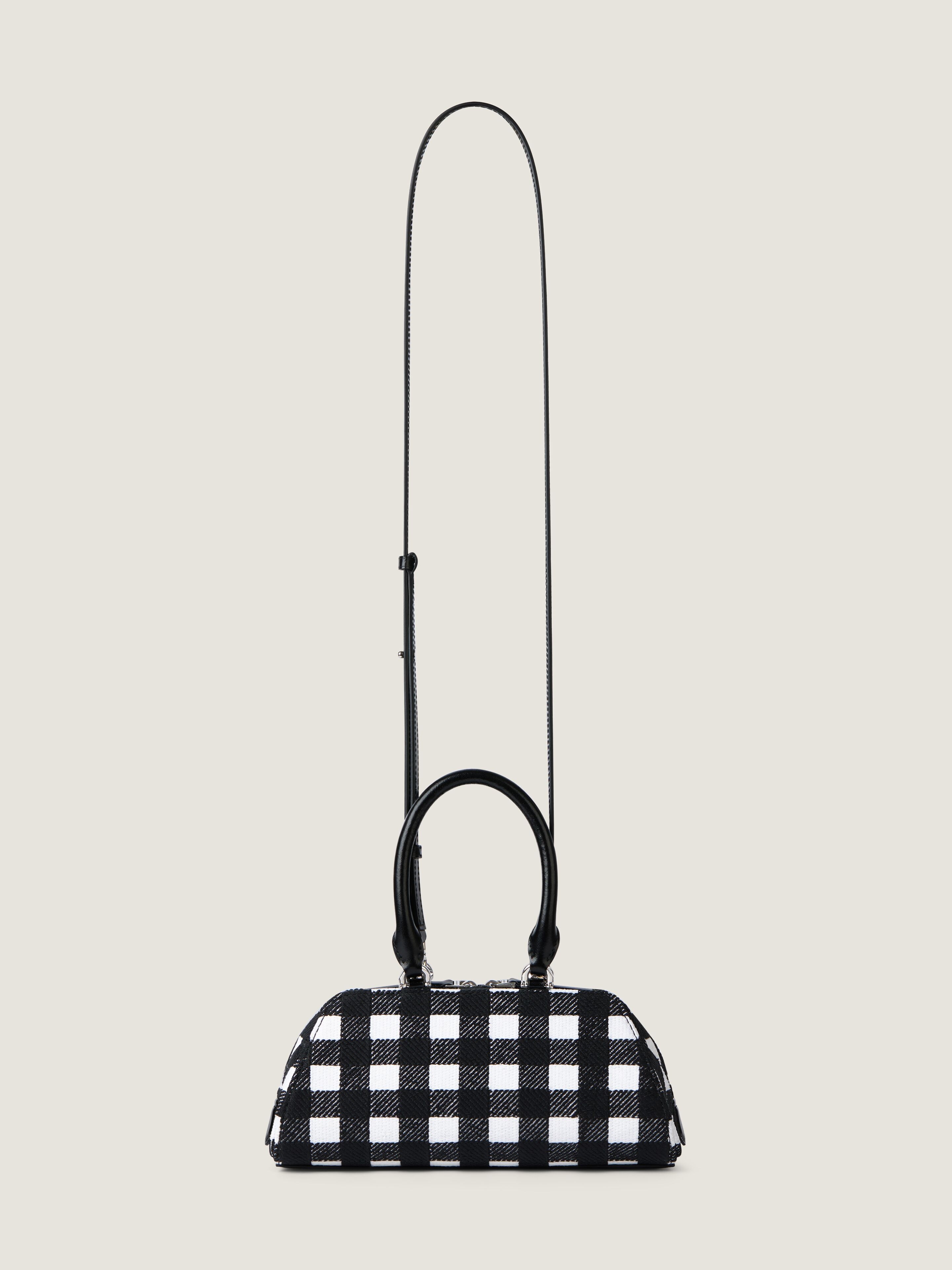 Mini embroidered Antigona East-West bag with checks in - black