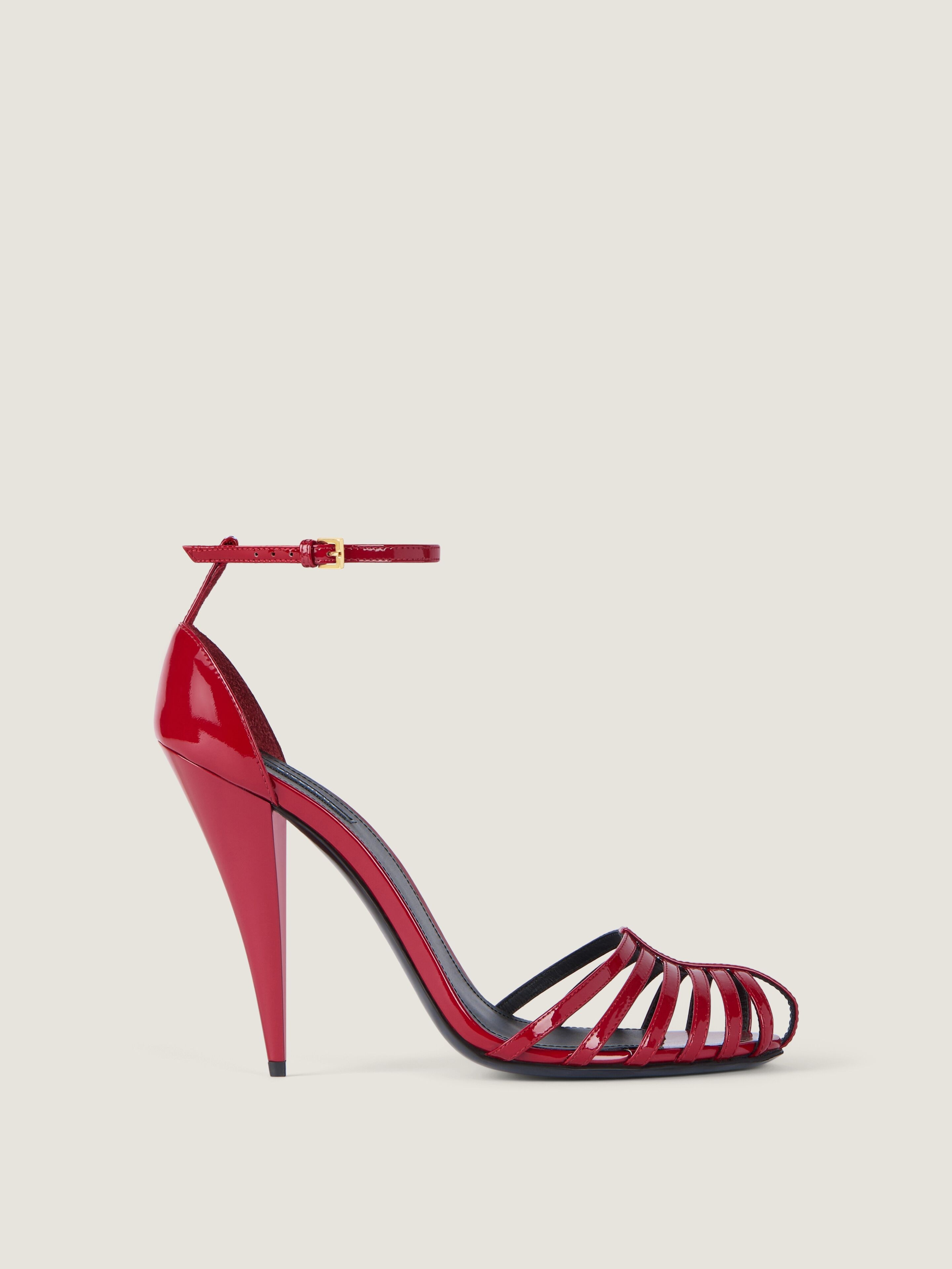 Givenchy Cage Heeled Sandals In Patent Leather In Red