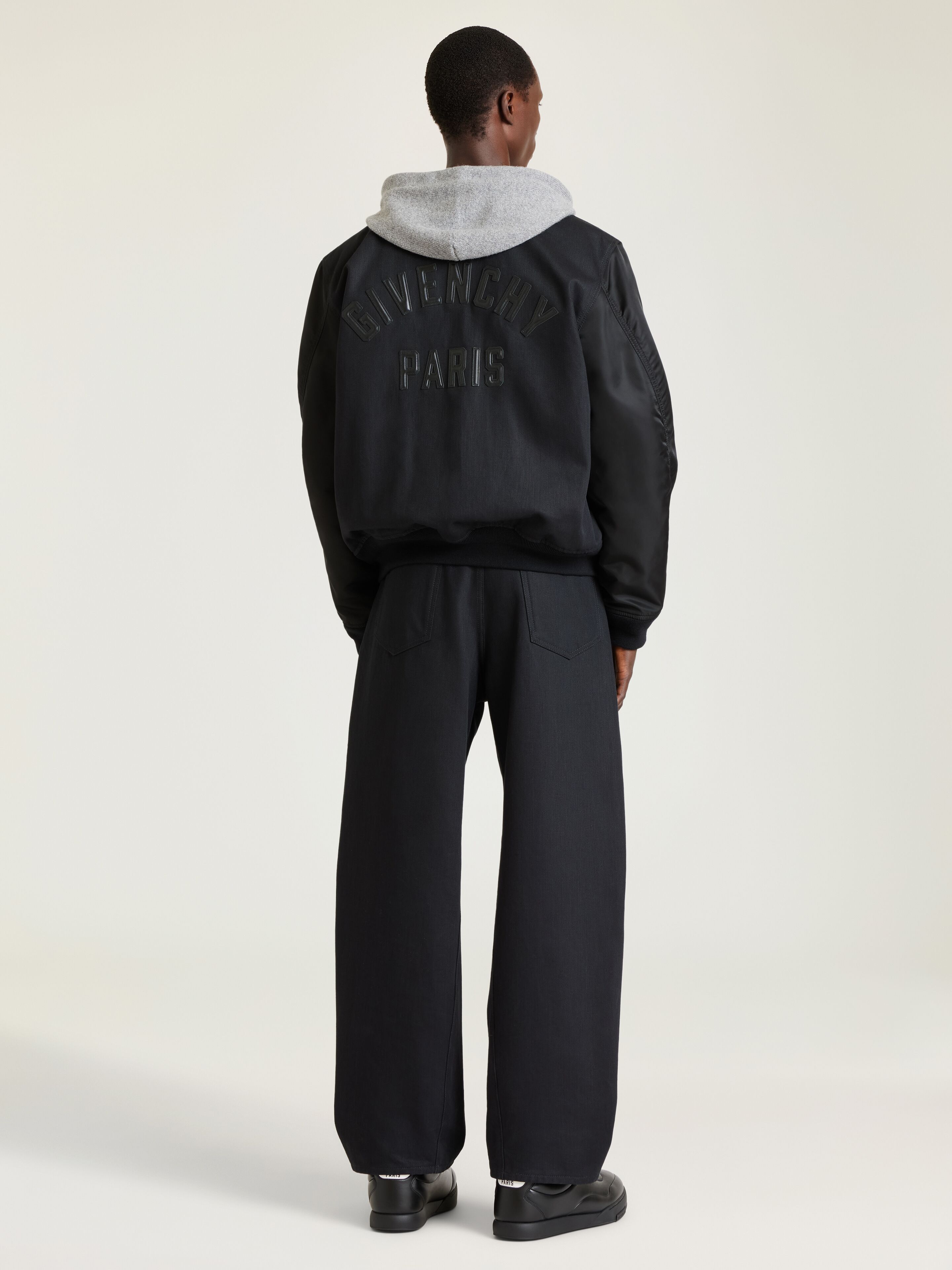 Mix material blouson with Givenchy Paris embroidery in - black
