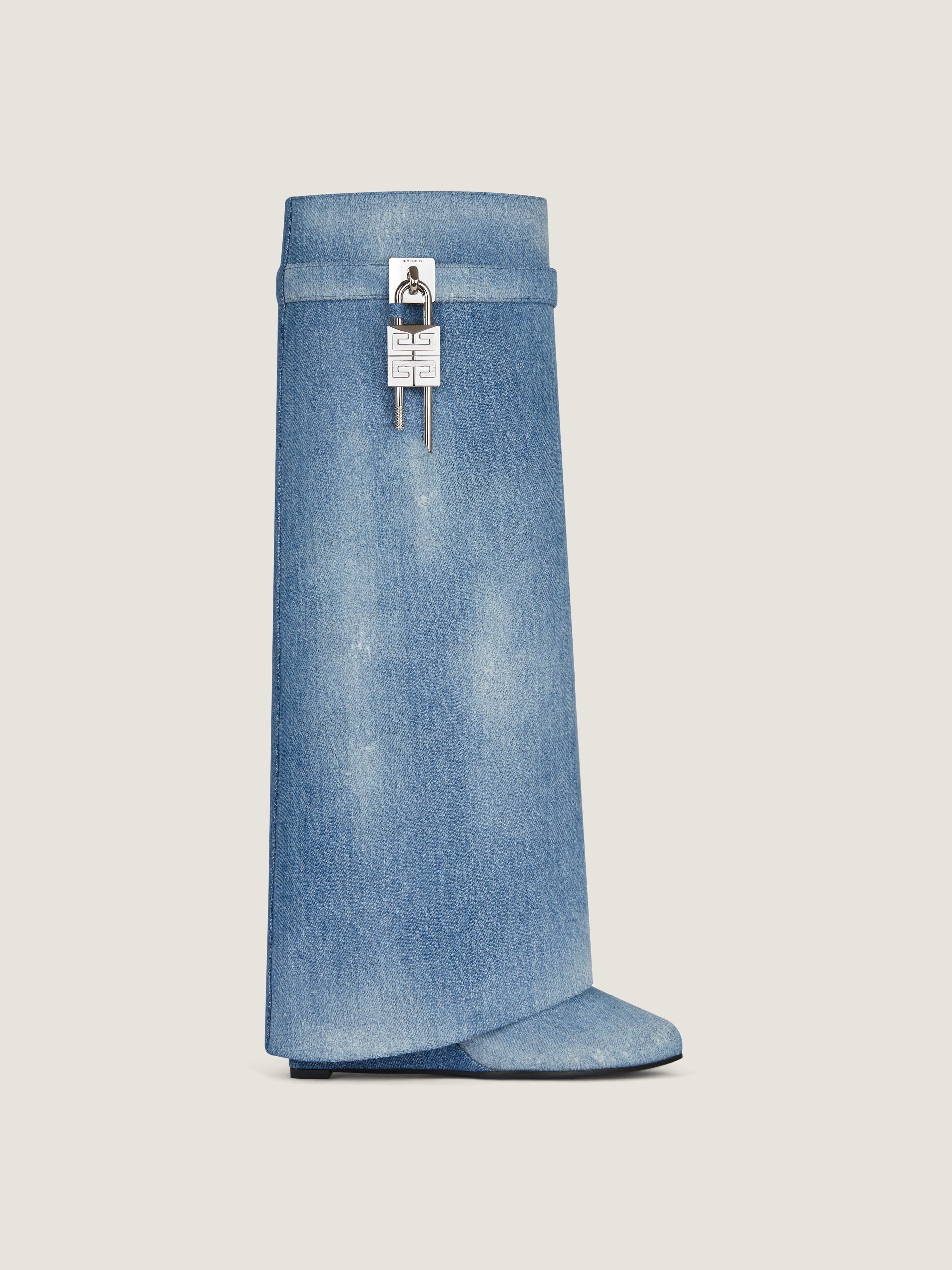 Shark Lock boots in washed denim in - medium blue medium