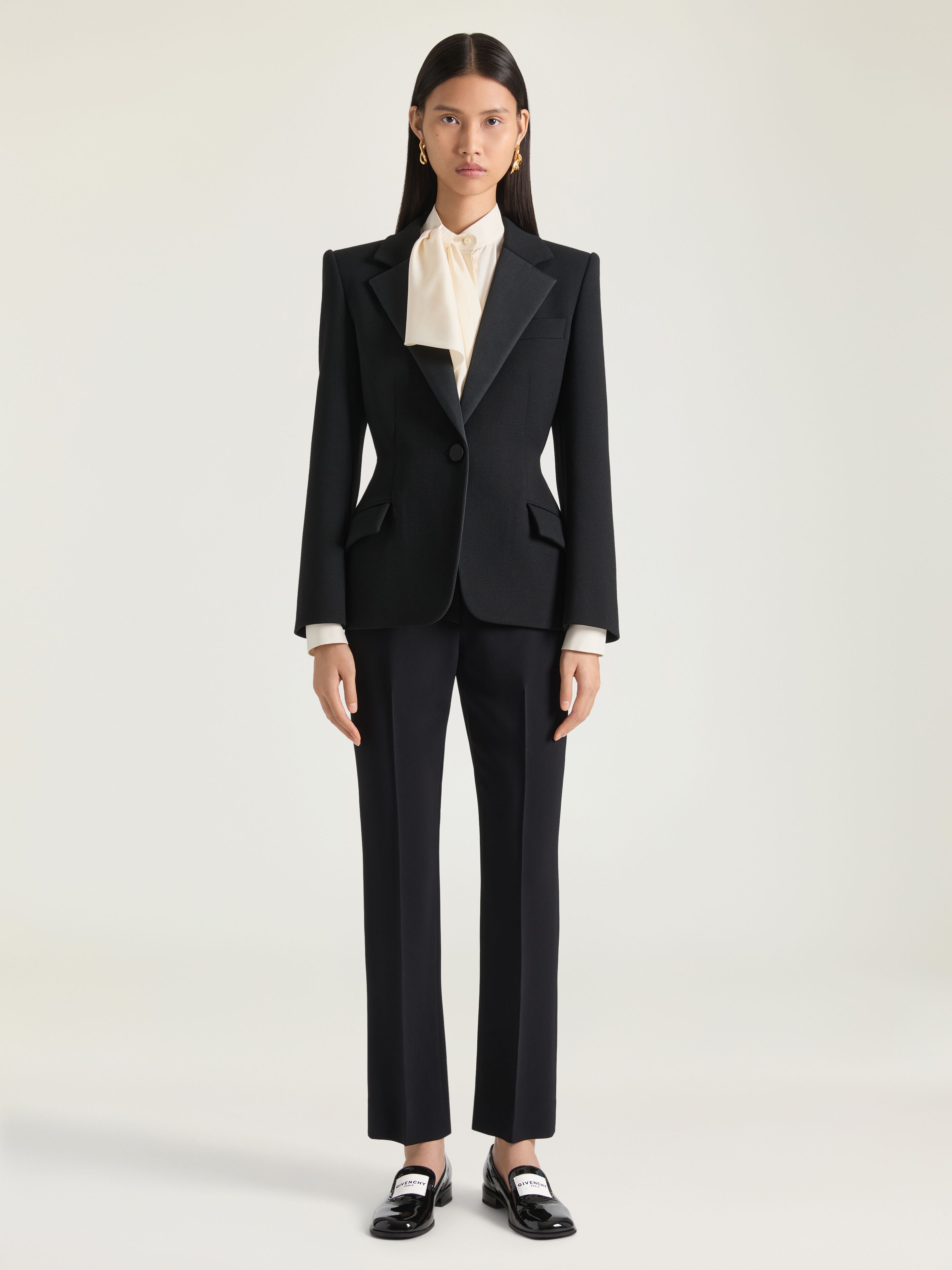 Single-breasted tuxedo jacket in wool - black in - black