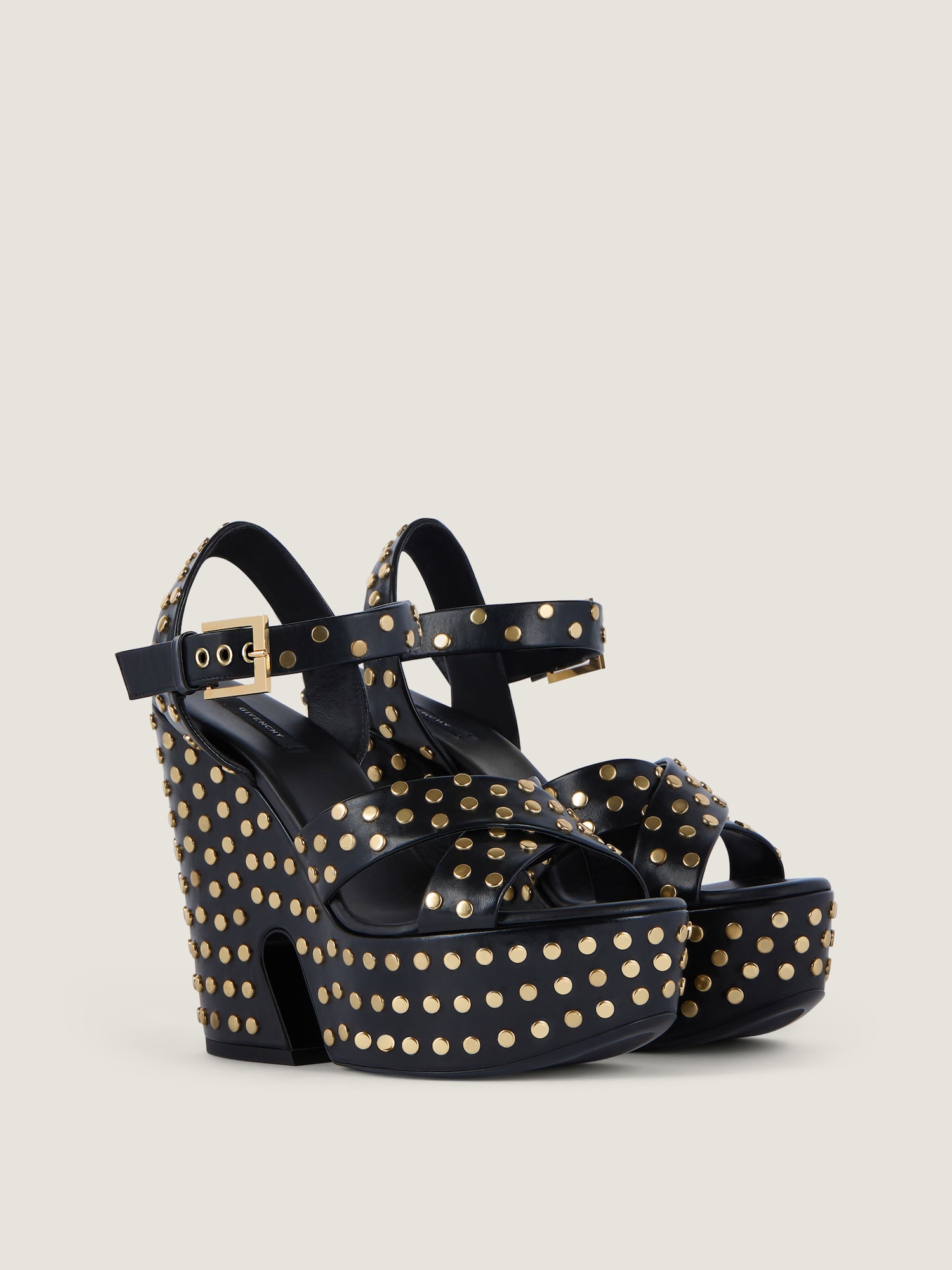 Clog platform sandals in leather with studs