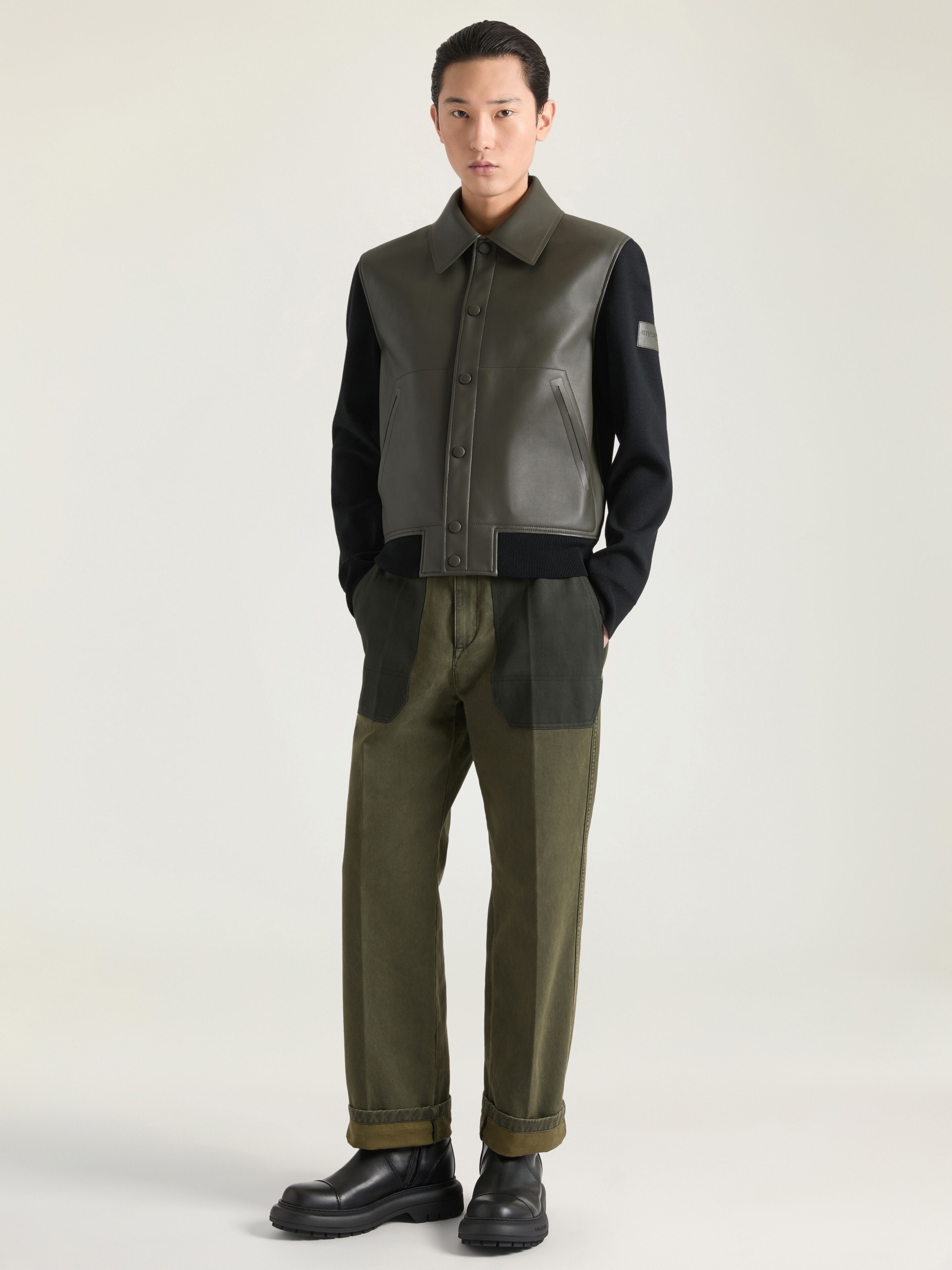 Mix material blouson with Givenchy Paris patch in - khaki