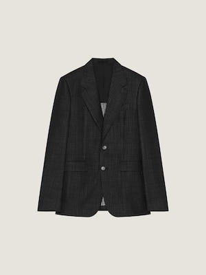 Veste à carreaux ajustée simple boutonnage en laine