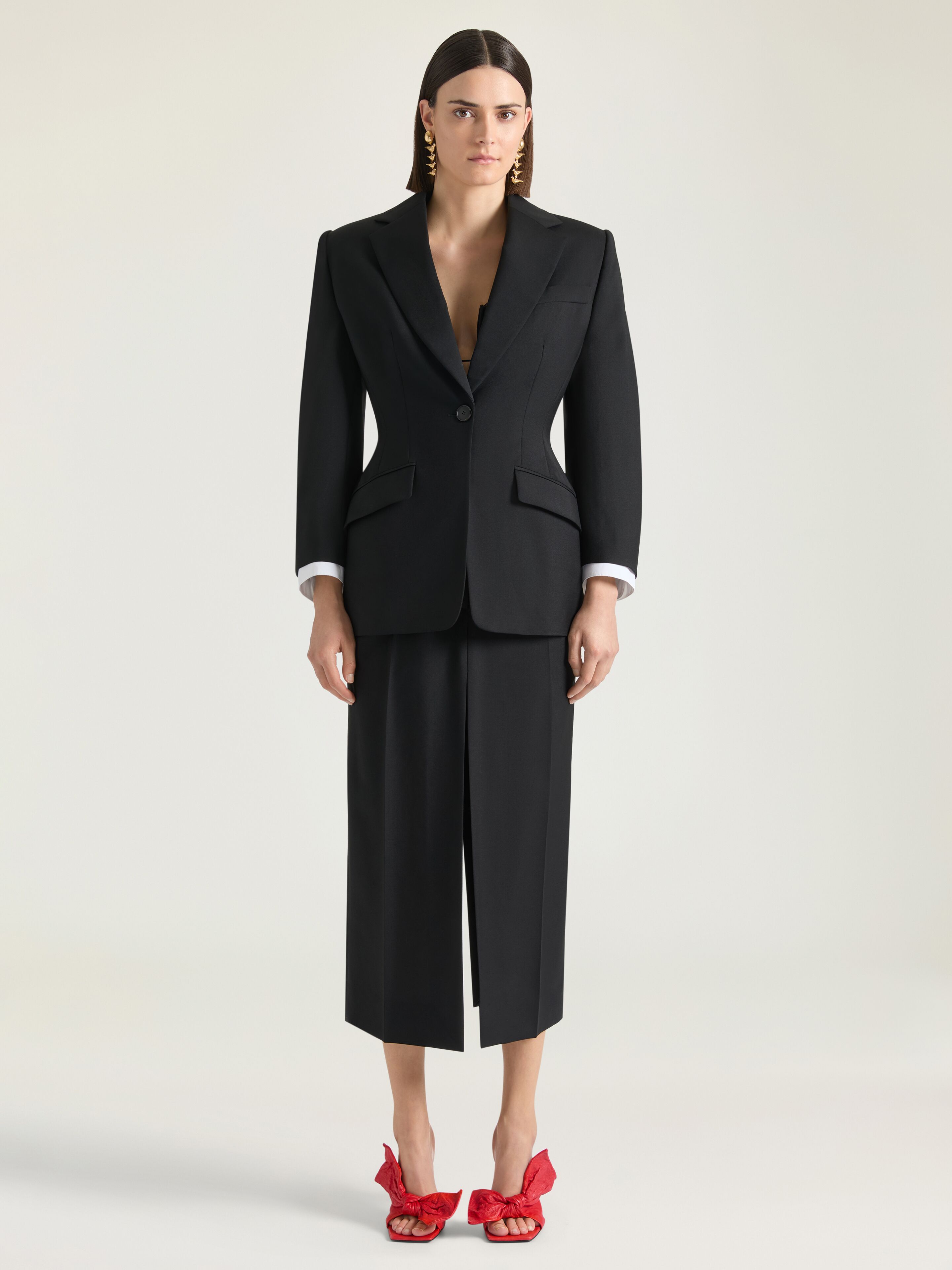 Single-breasted Cocoon jacket in wool and mohair in - black