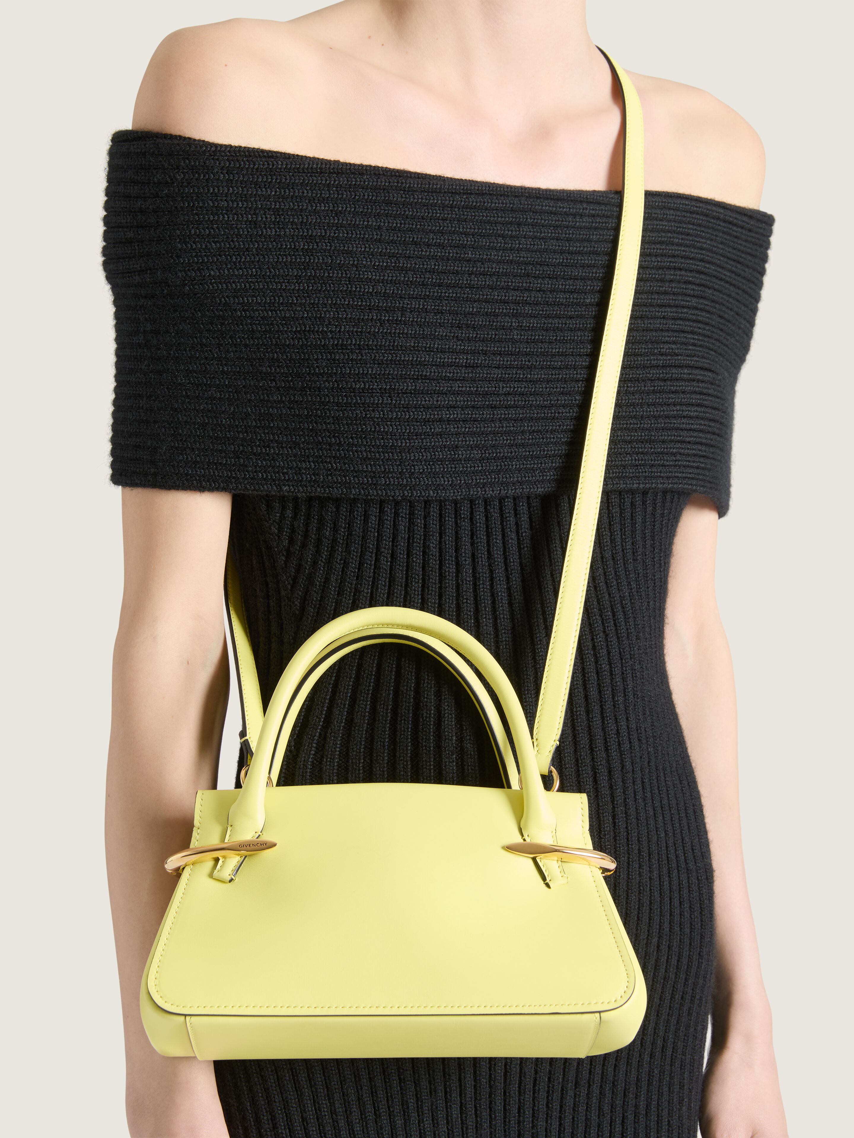 Mini Pinch bag in leather - acid yellow in - acid yellow