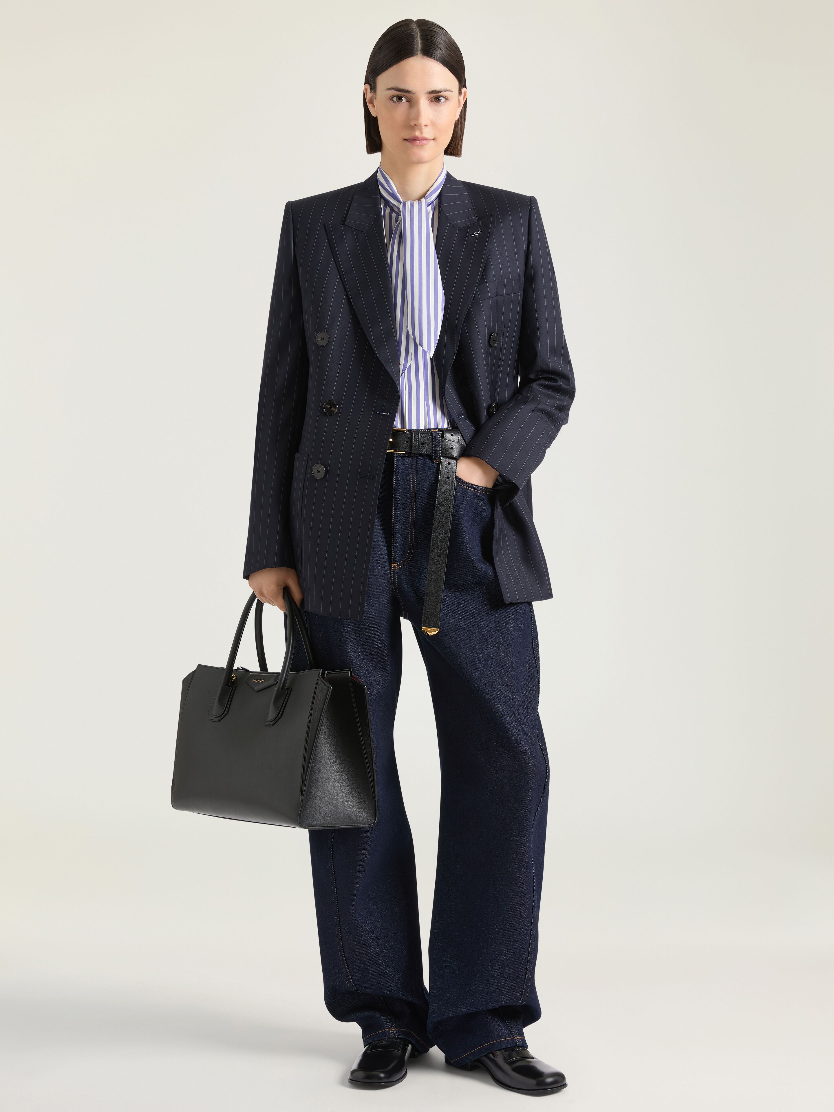 Double-breasted striped jacket in wool in - dark navy - BW30QW16UQ