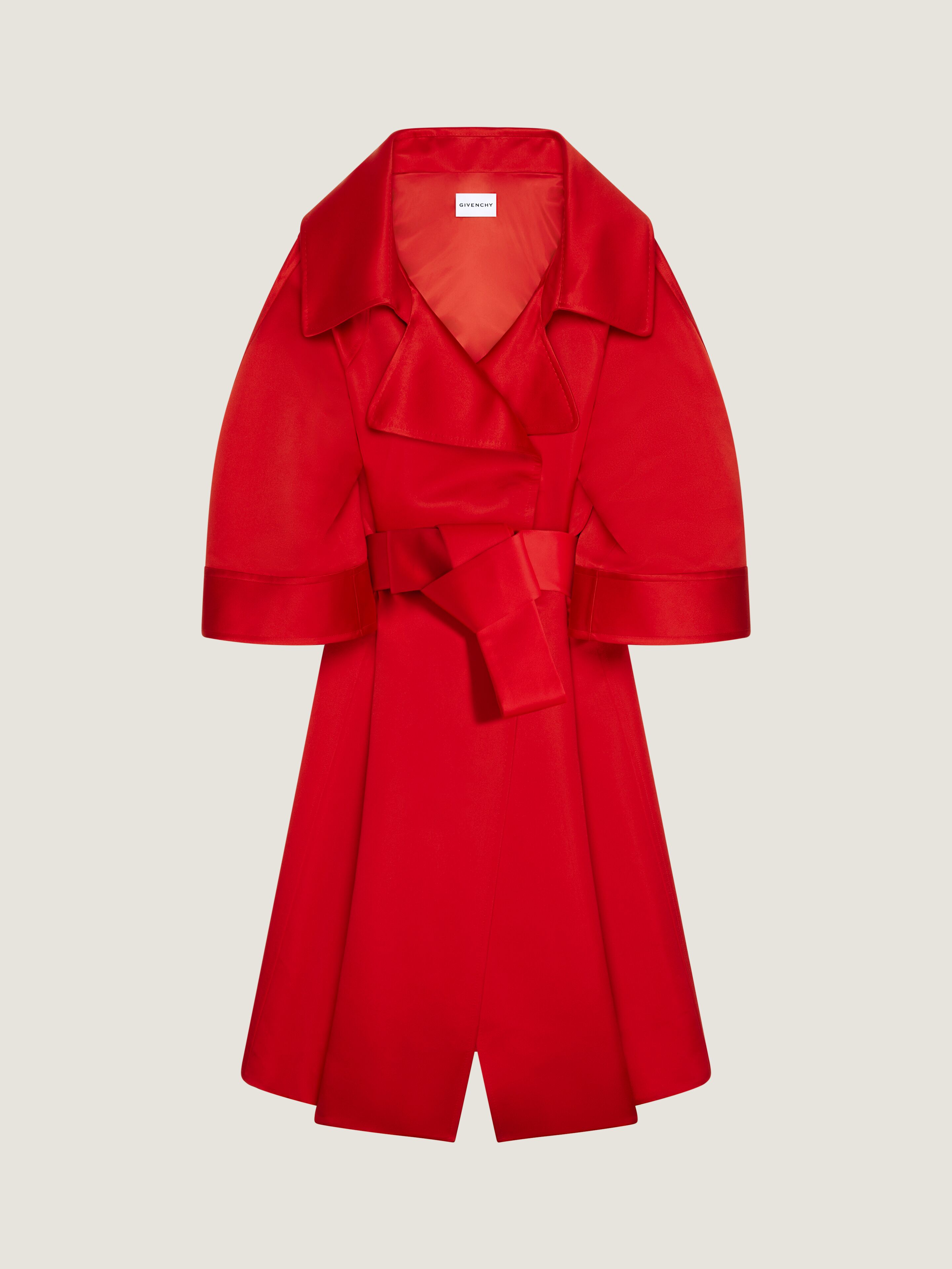 Givenchy Long Cocoon Coat In Satin In Red