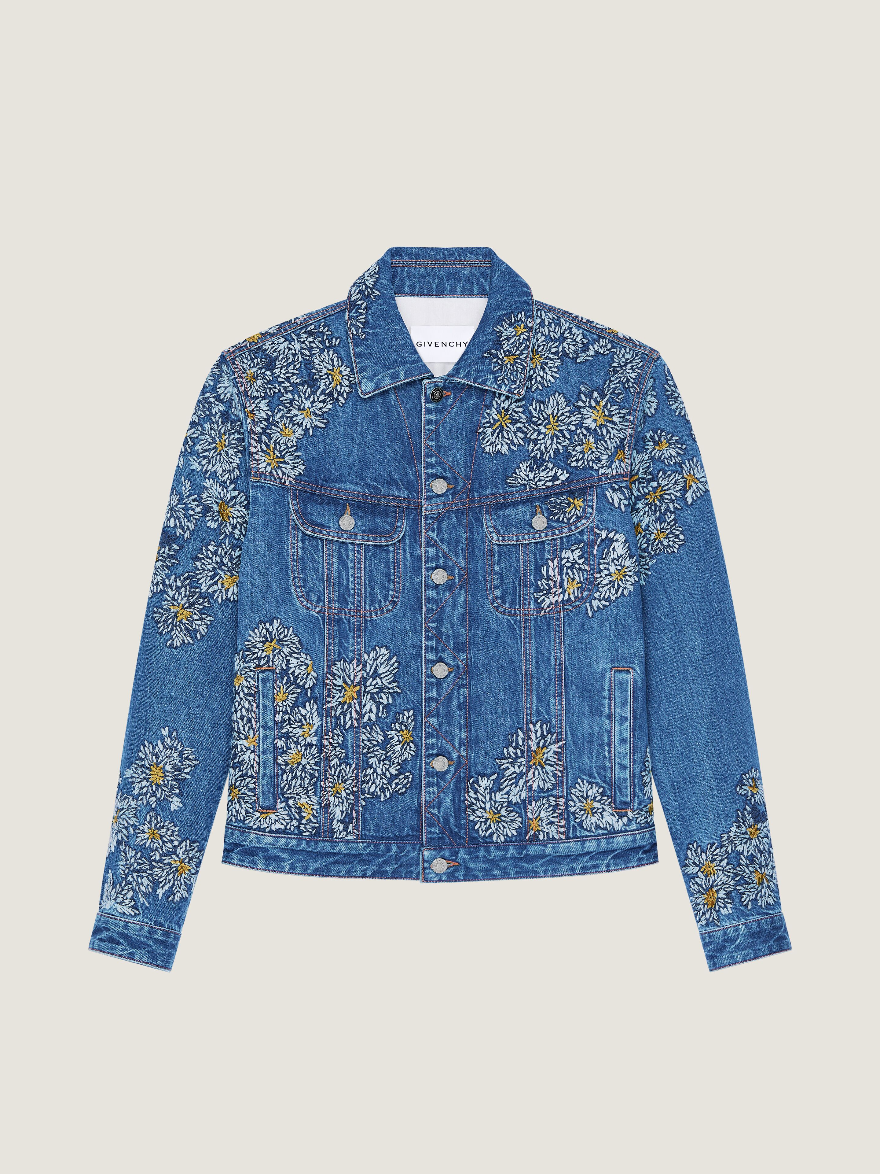 Jacket in blue denim with Pompom embroidery | Givenchy US | Givenchy