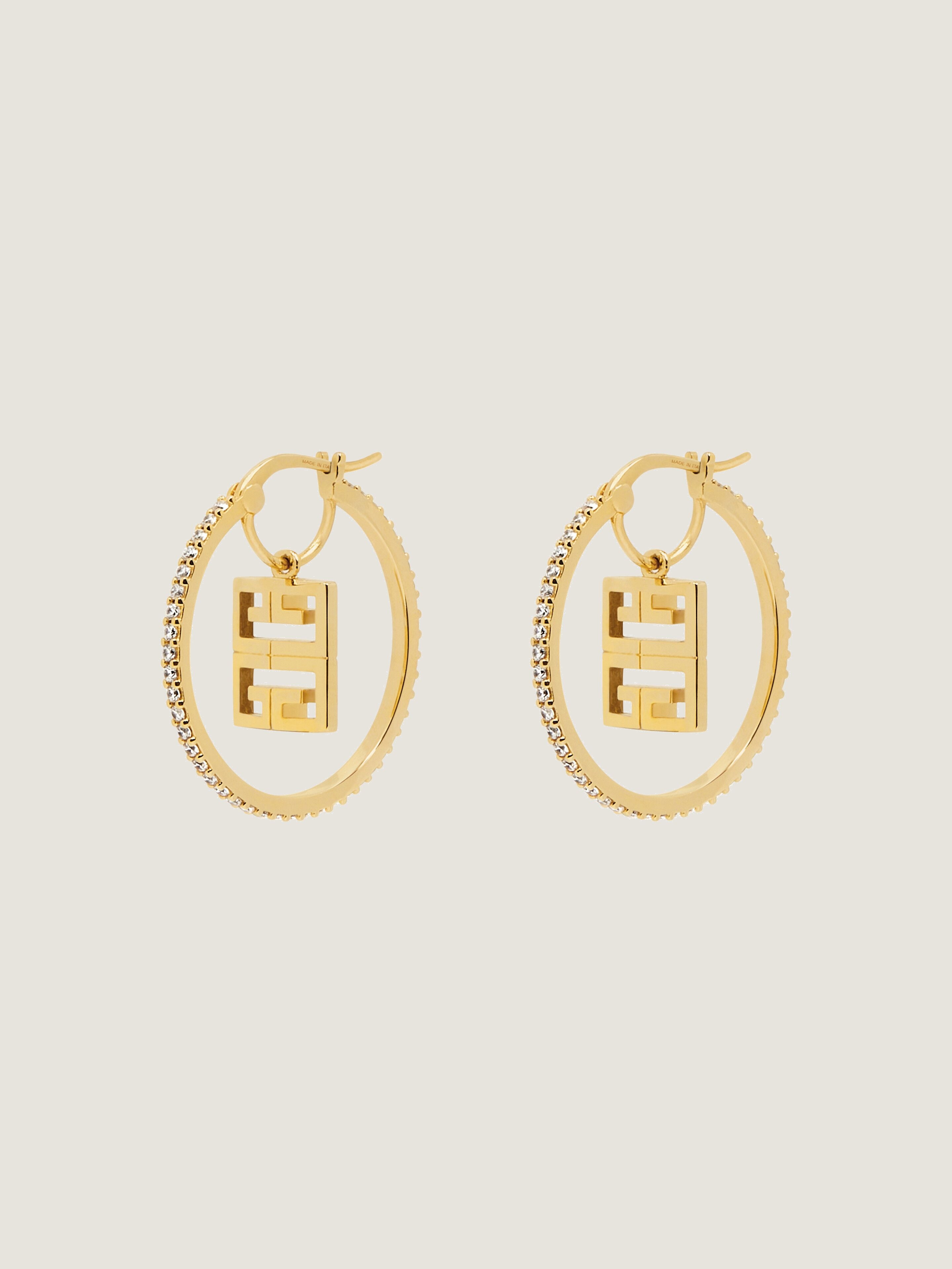 4G earrings in metal with crystals in - golden yellow