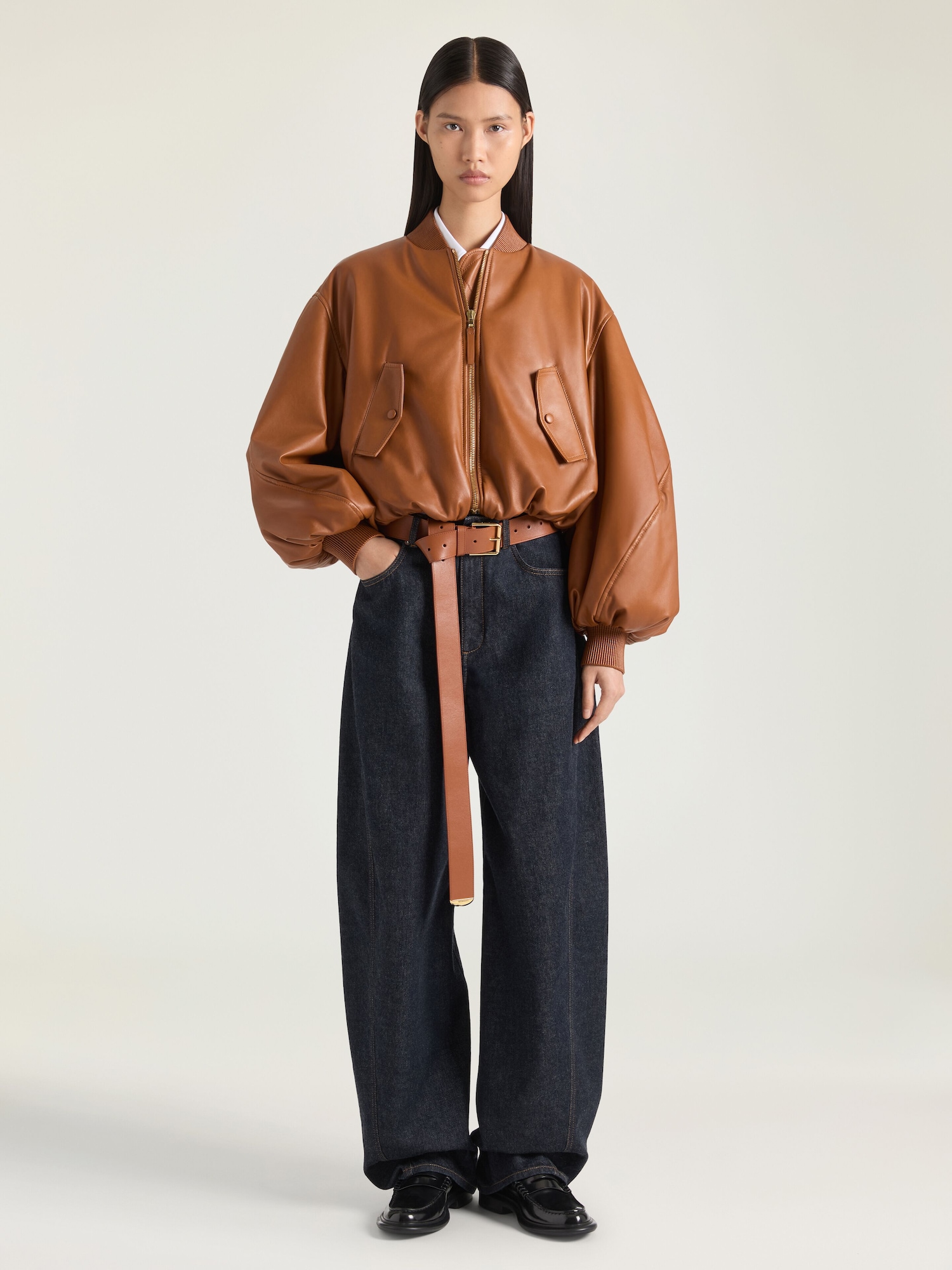 Cropped Cocoon bomber in nappa leather