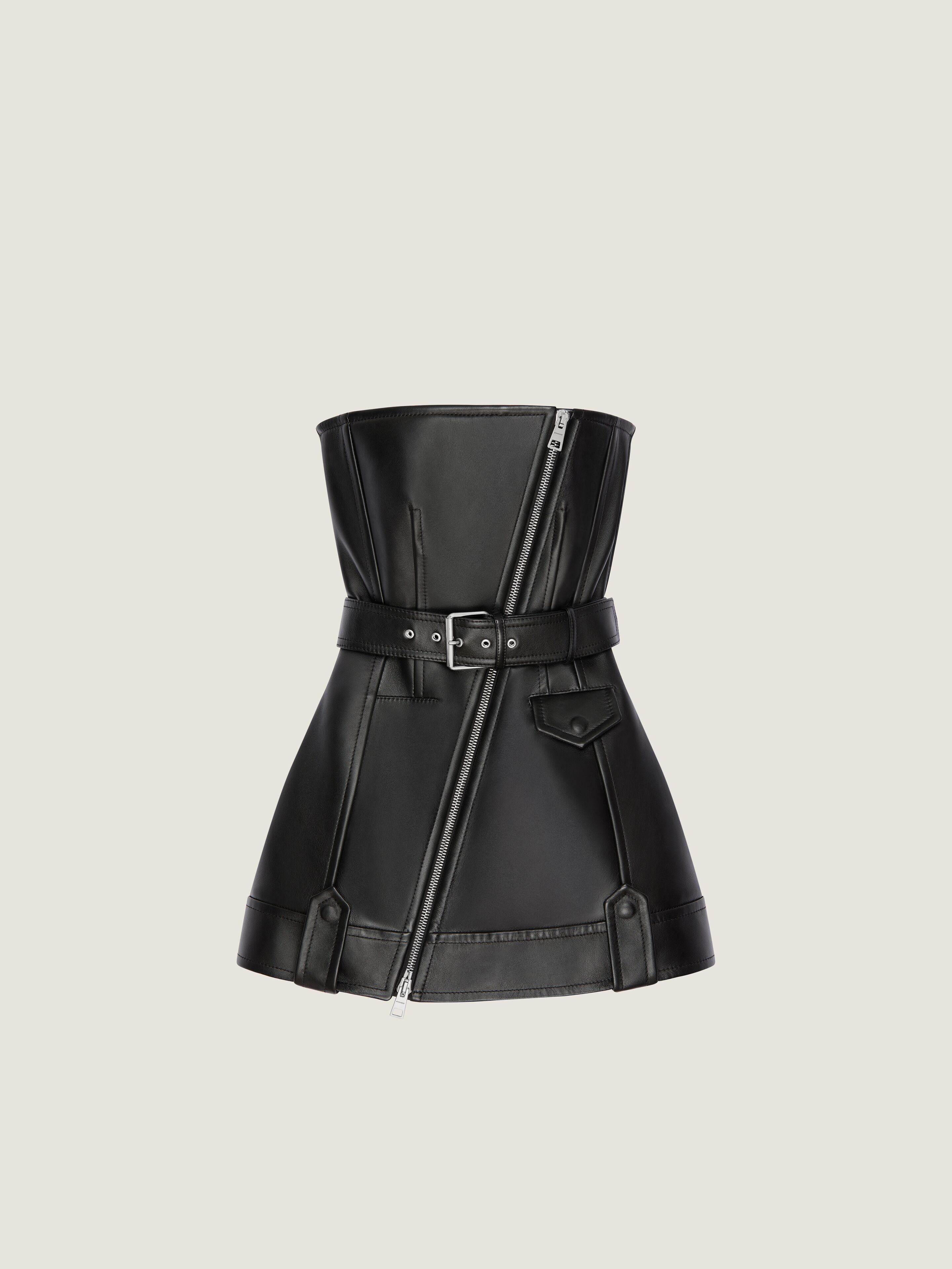 Mini bustier biker dress in leather in - black - BW22RB61Y7-001
