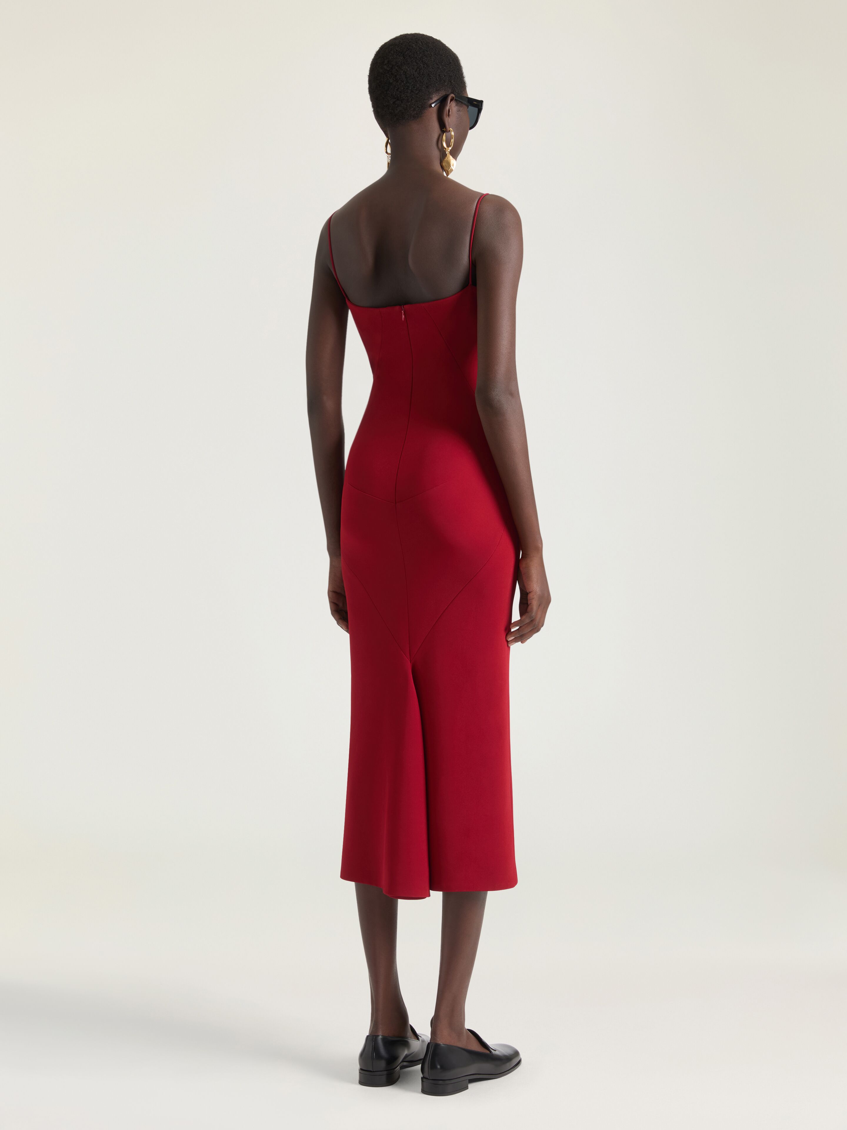 GIVENCHY　NOUVELLE BOUTIQUEボーダーワンピース　1550 Sliced midi dress in crepe cady in - dark red - BW22F9164K-601