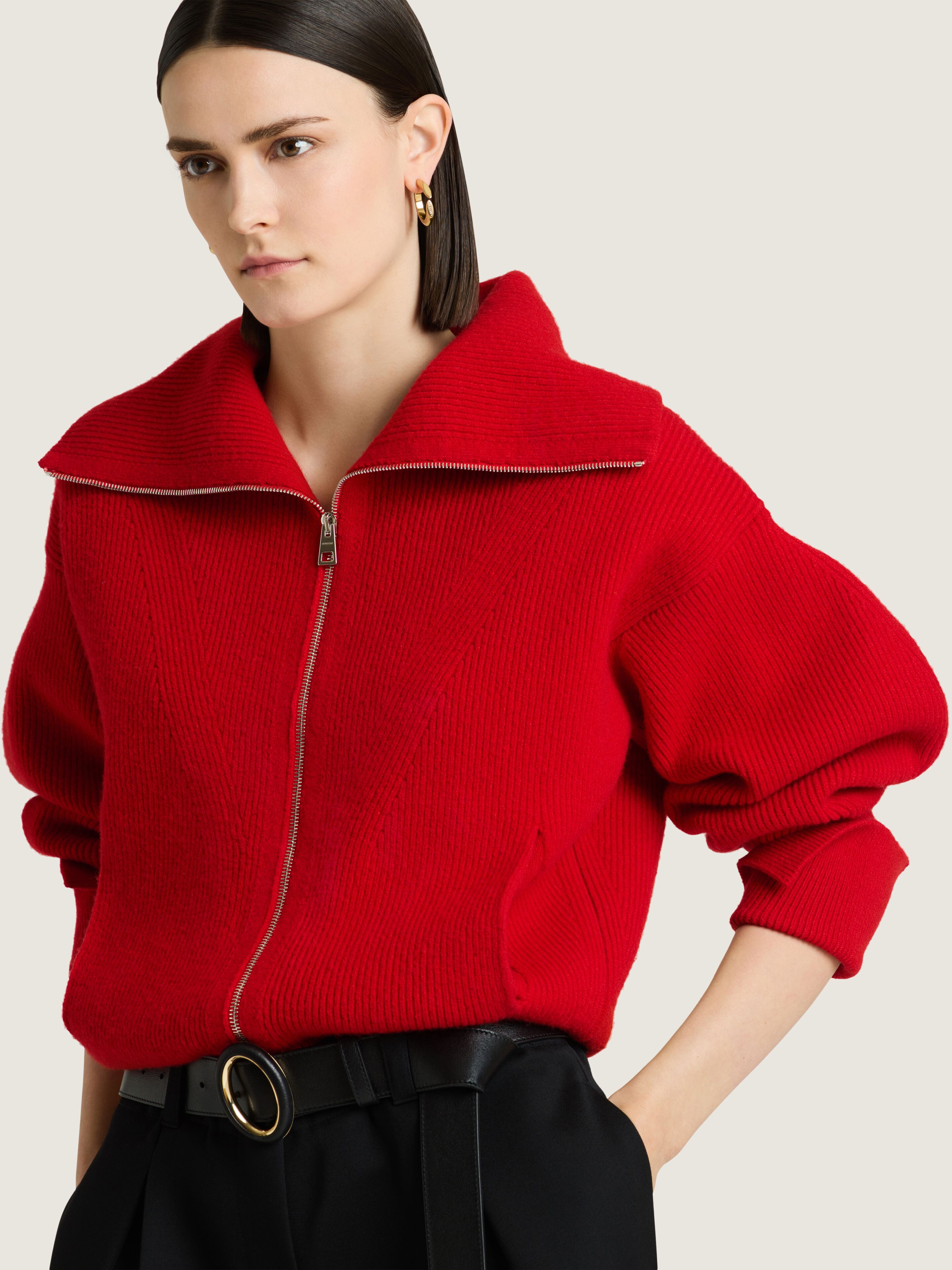 GIVENCHY レッド ハイネックニット Zipped cardigan in wool and cashmere in - red - BWK01P4ZVV-600