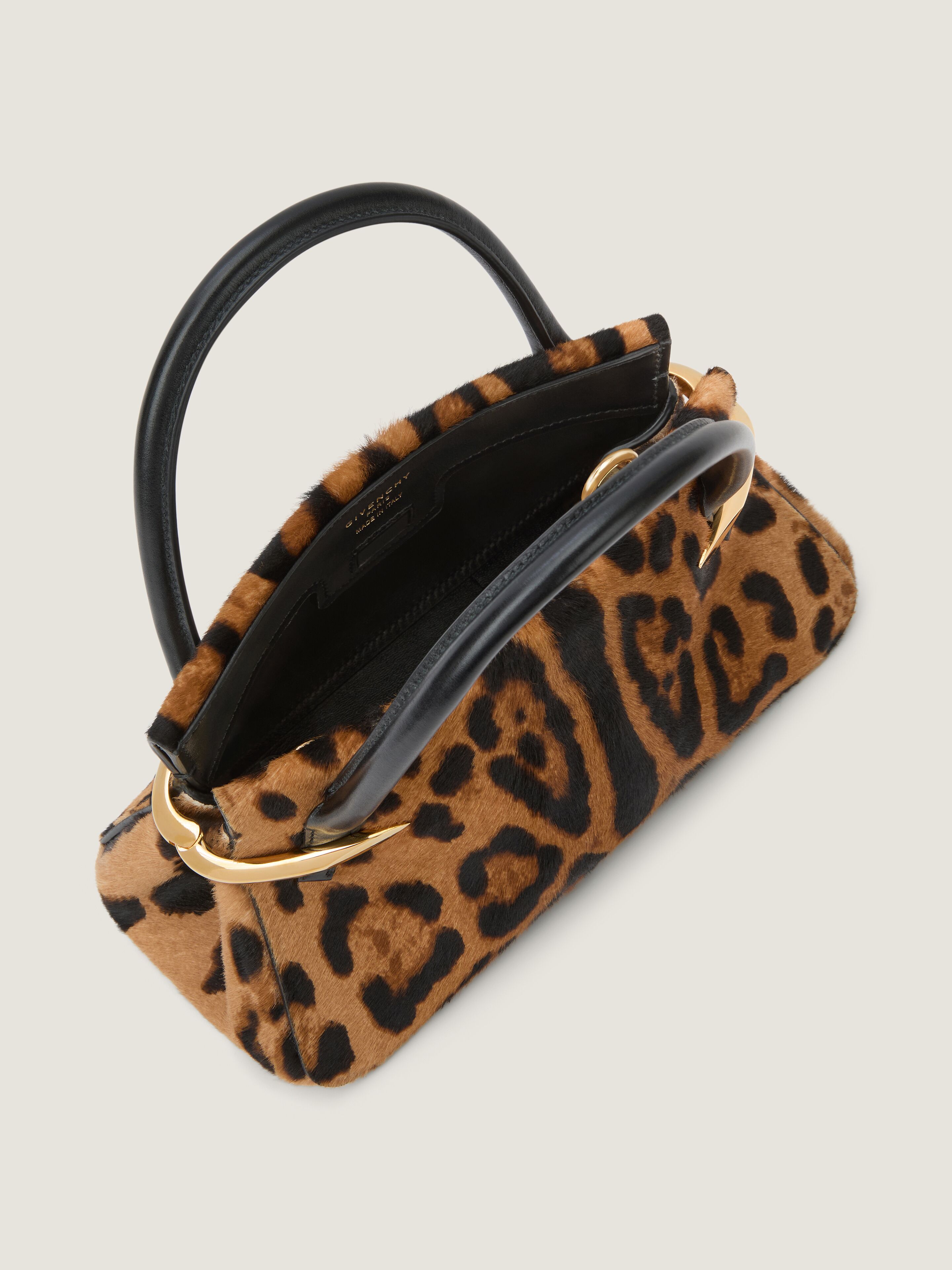 Mini Pinch bag in pony effect leather with leopard pattern in