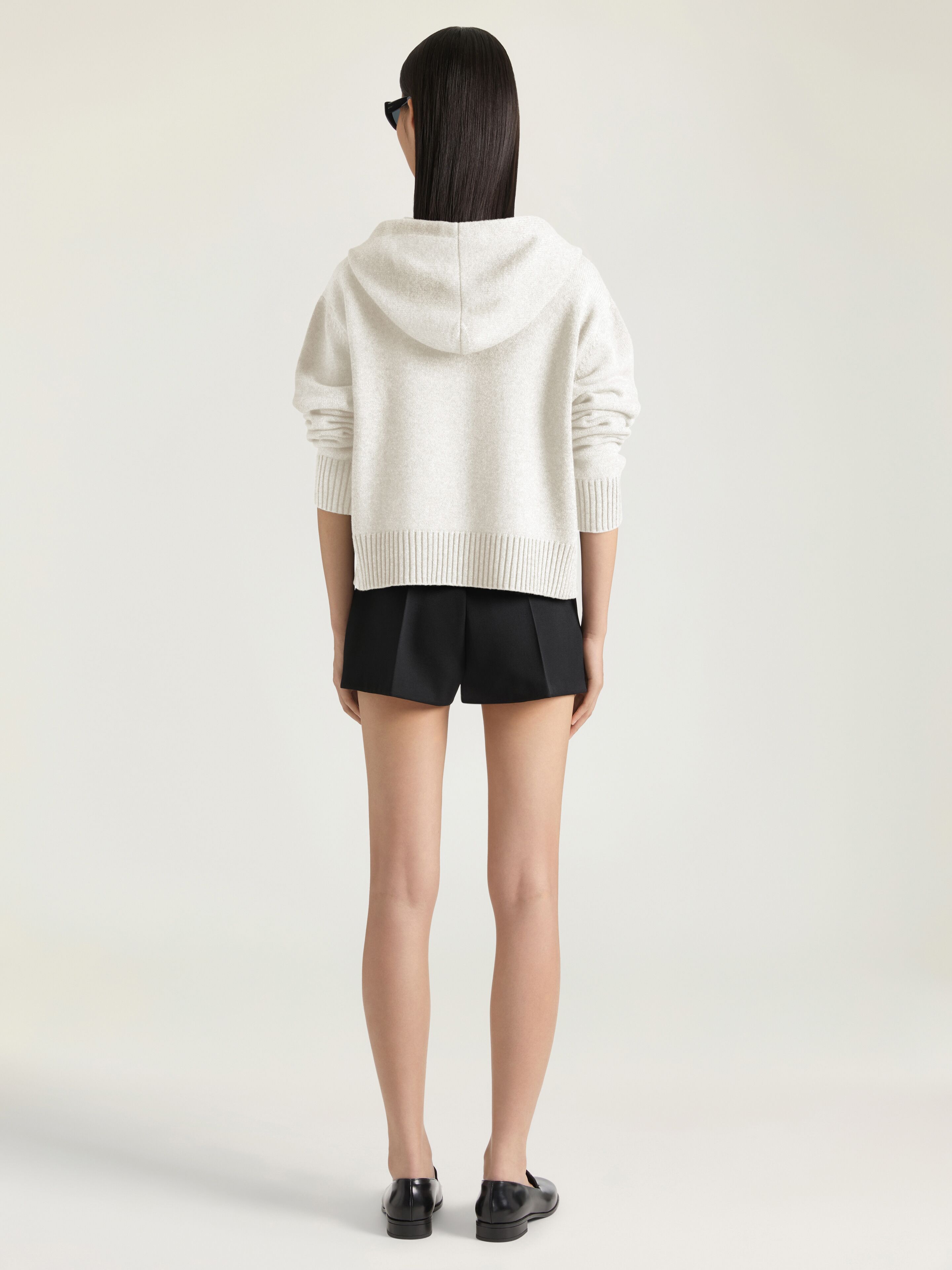 Zipped hoodie in wool and cashmere in - ivory - BWK0154ZTA-105