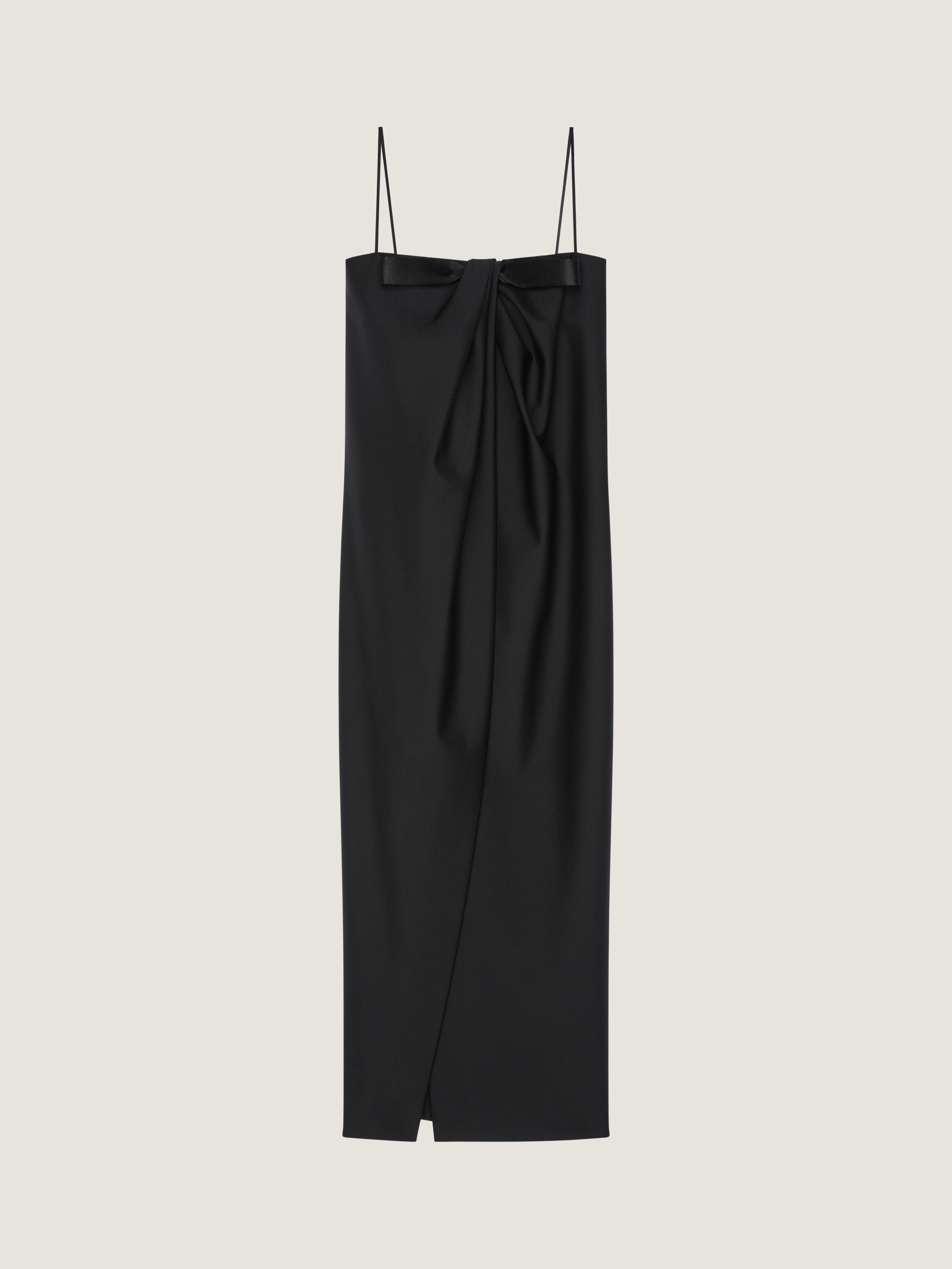 Givenchy Sliced Long Dress In Wool And Mohair With Bow In Black