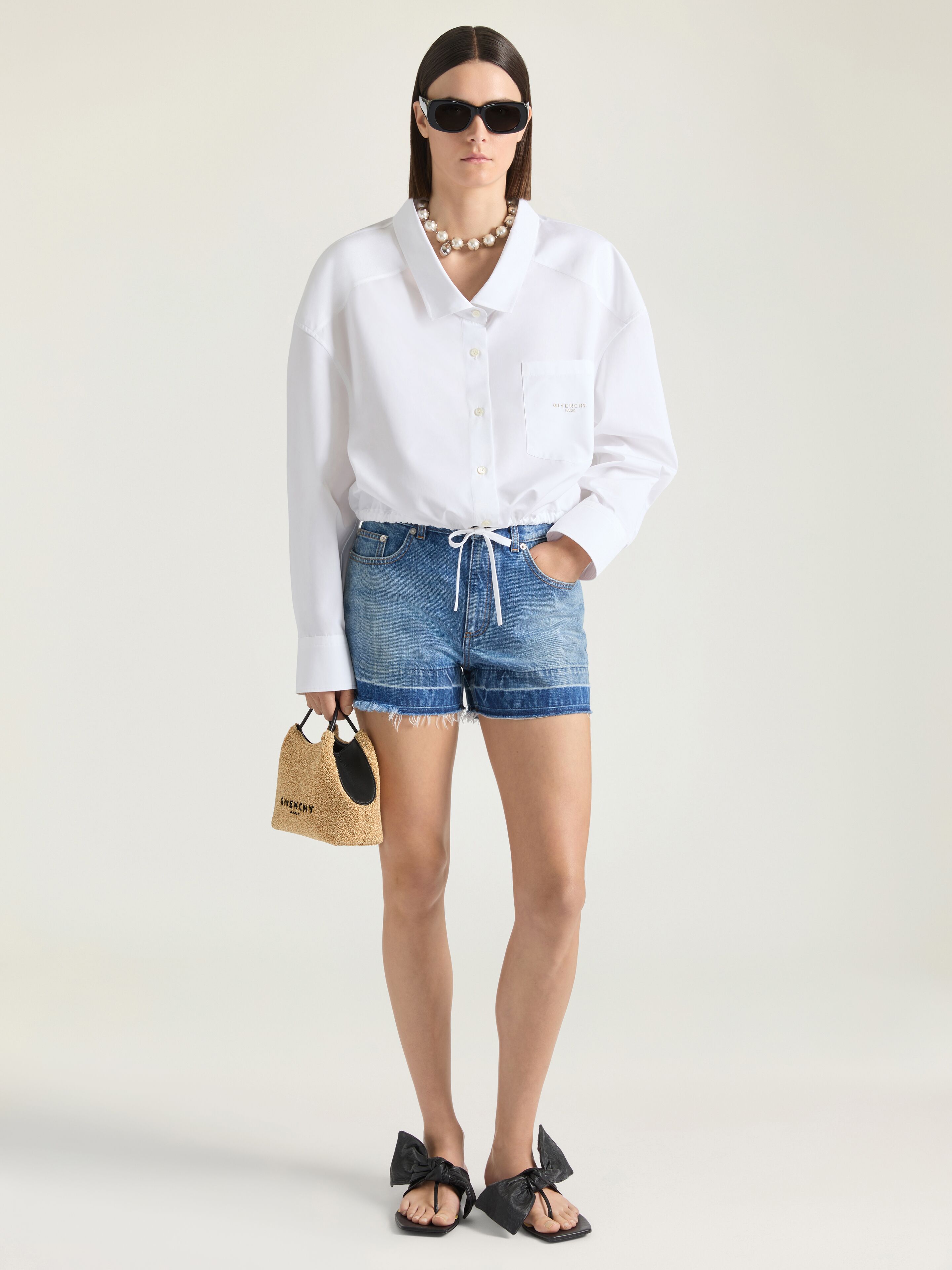Cropped shirt in poplin in - white - BW61LF1634-100 | Givenchy DE