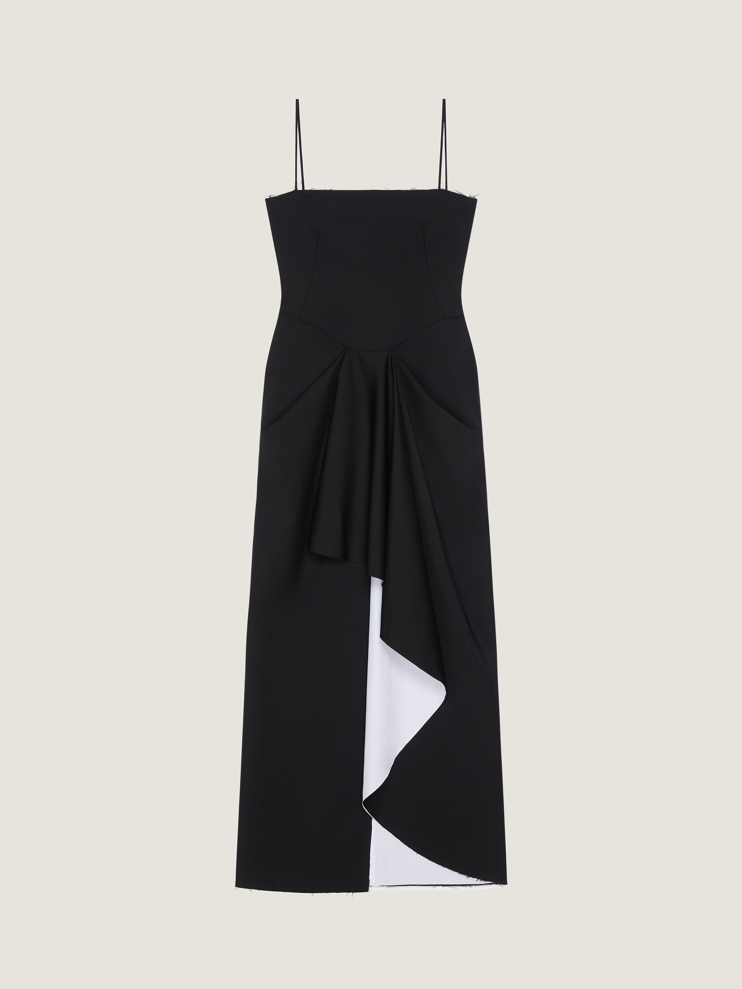 Sliced long wrapped dress in wool and mohair in - black
