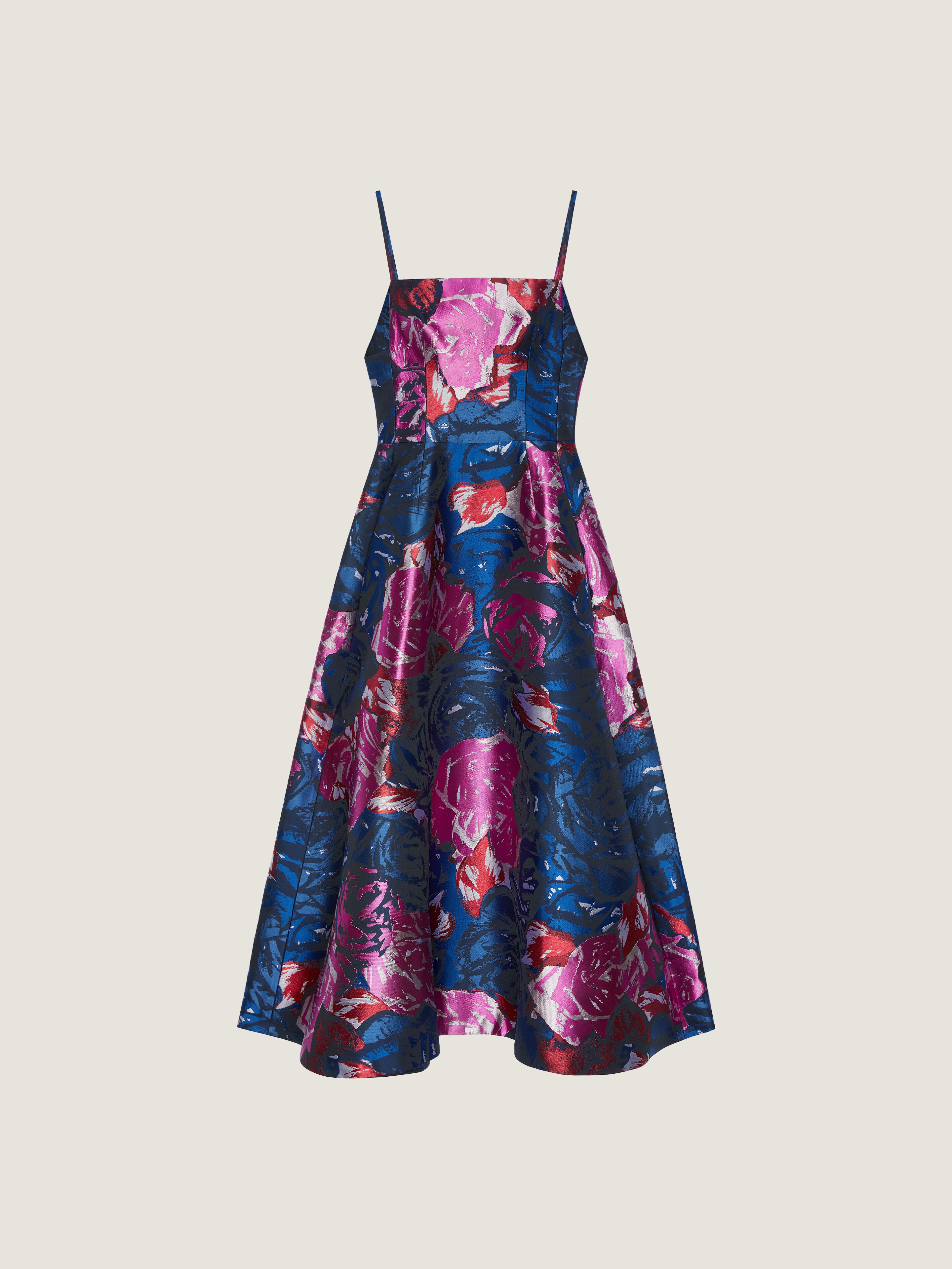 Sliced long dress in floral jacquard in - royal blue - BWN00C16XN