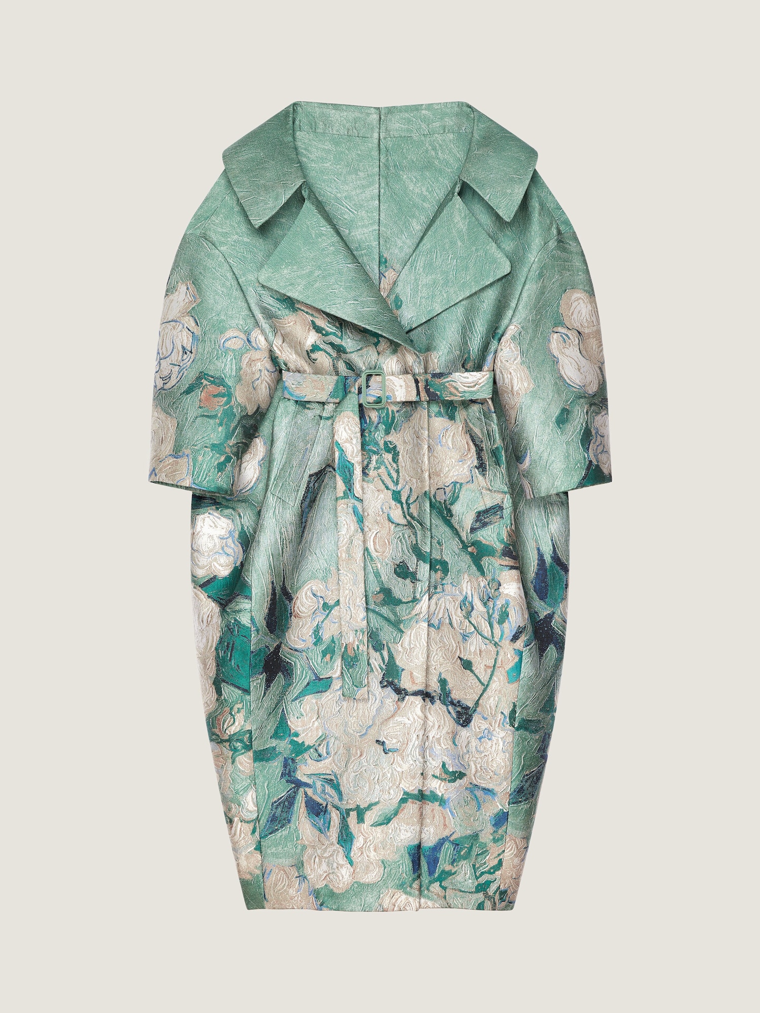 Slashed long coat in Roses jacquard in - green - BW00VK16R3-300 