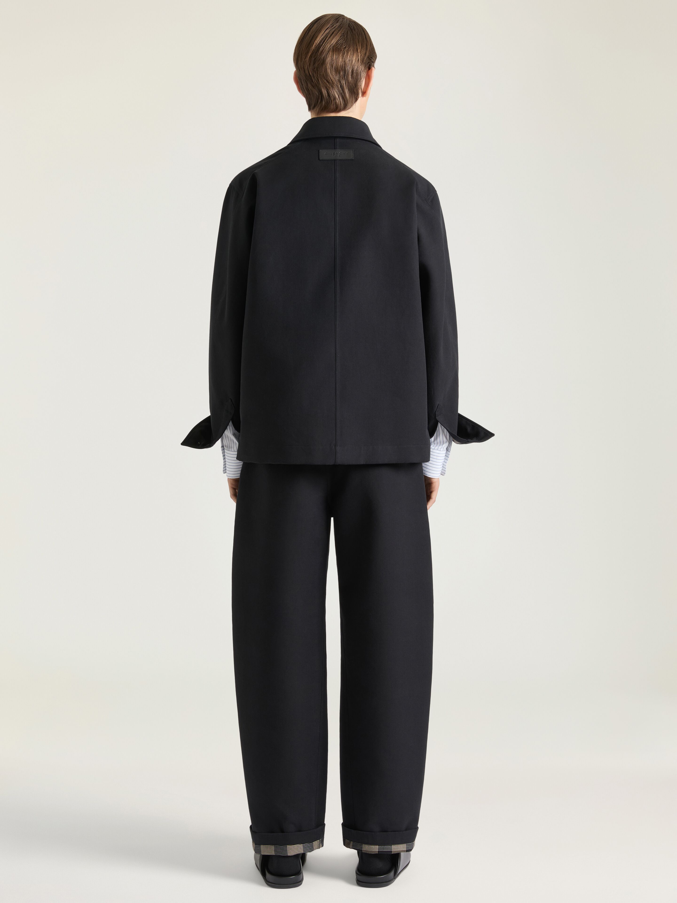 Couture Seam overshirt in cotton with checked reverse in - black