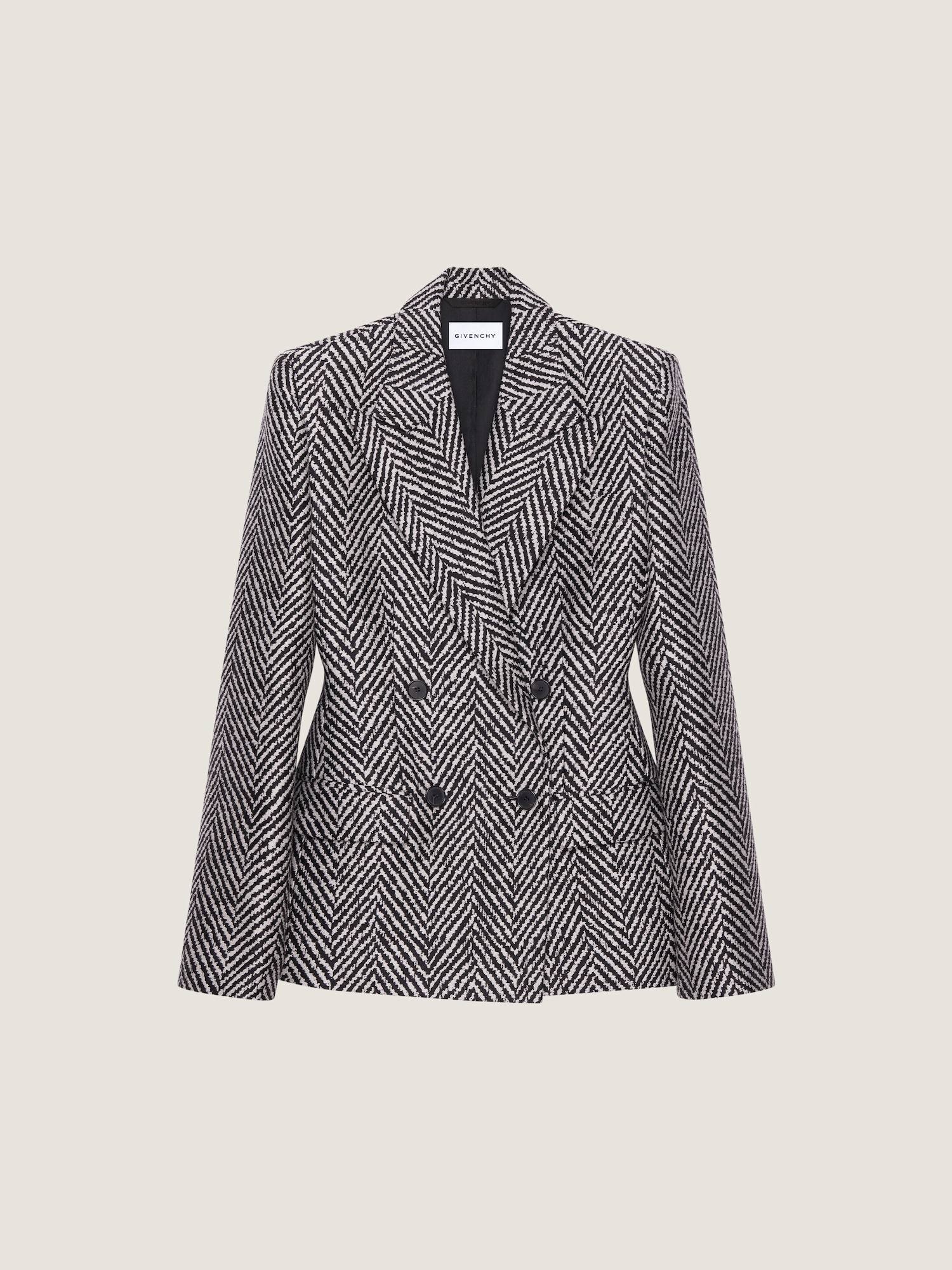 Double-breasted jacket in herringbone mixed wool - black/white in ...