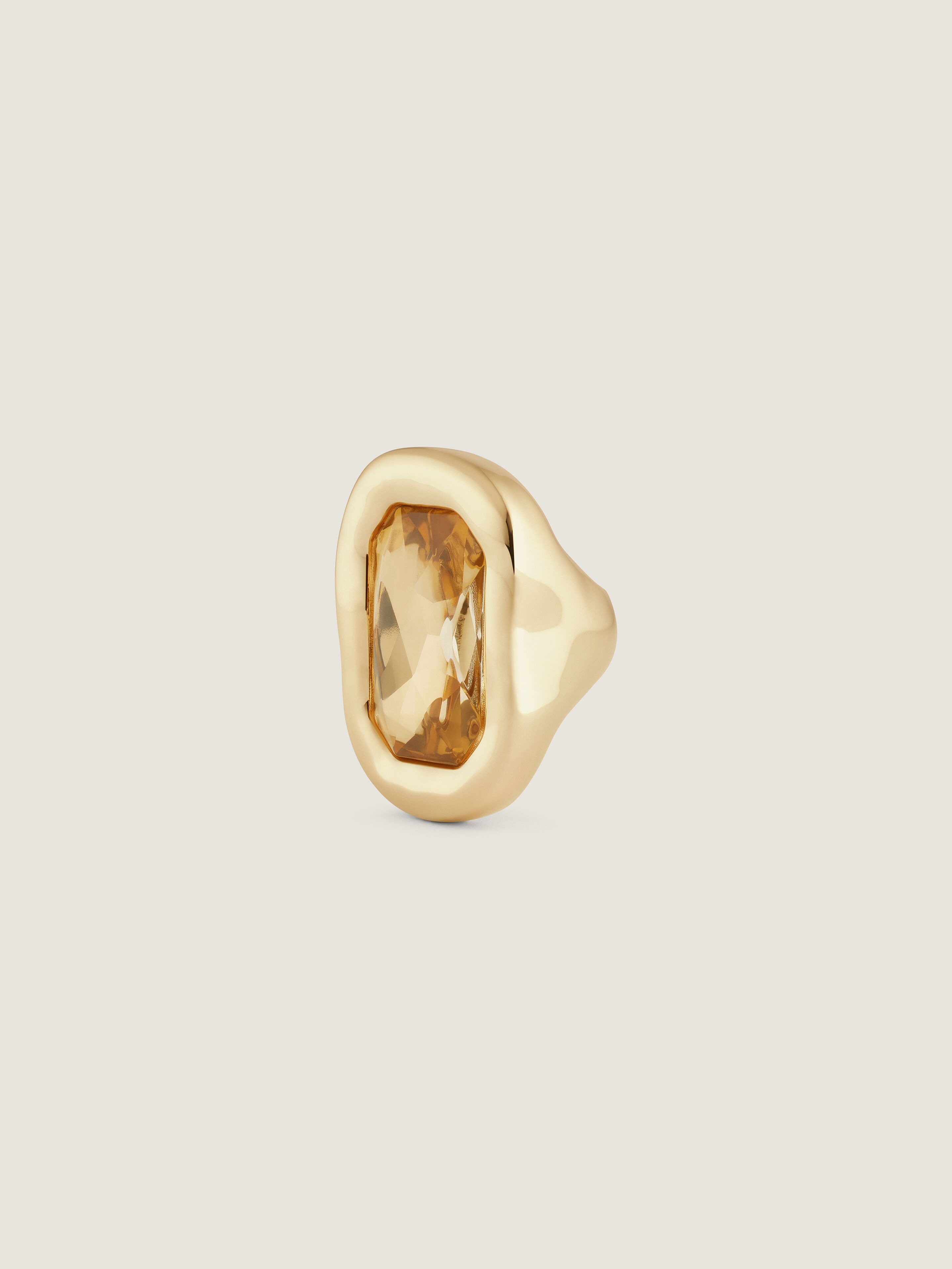 Sculptural Crystal ring in metal and crystal in - brown/golden