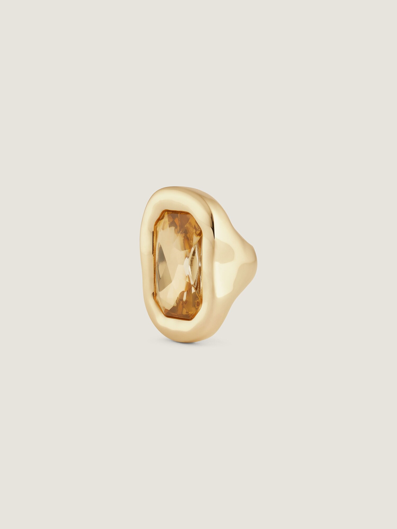 Sculptural Crystal ring in metal and crystal in - brown/golden 