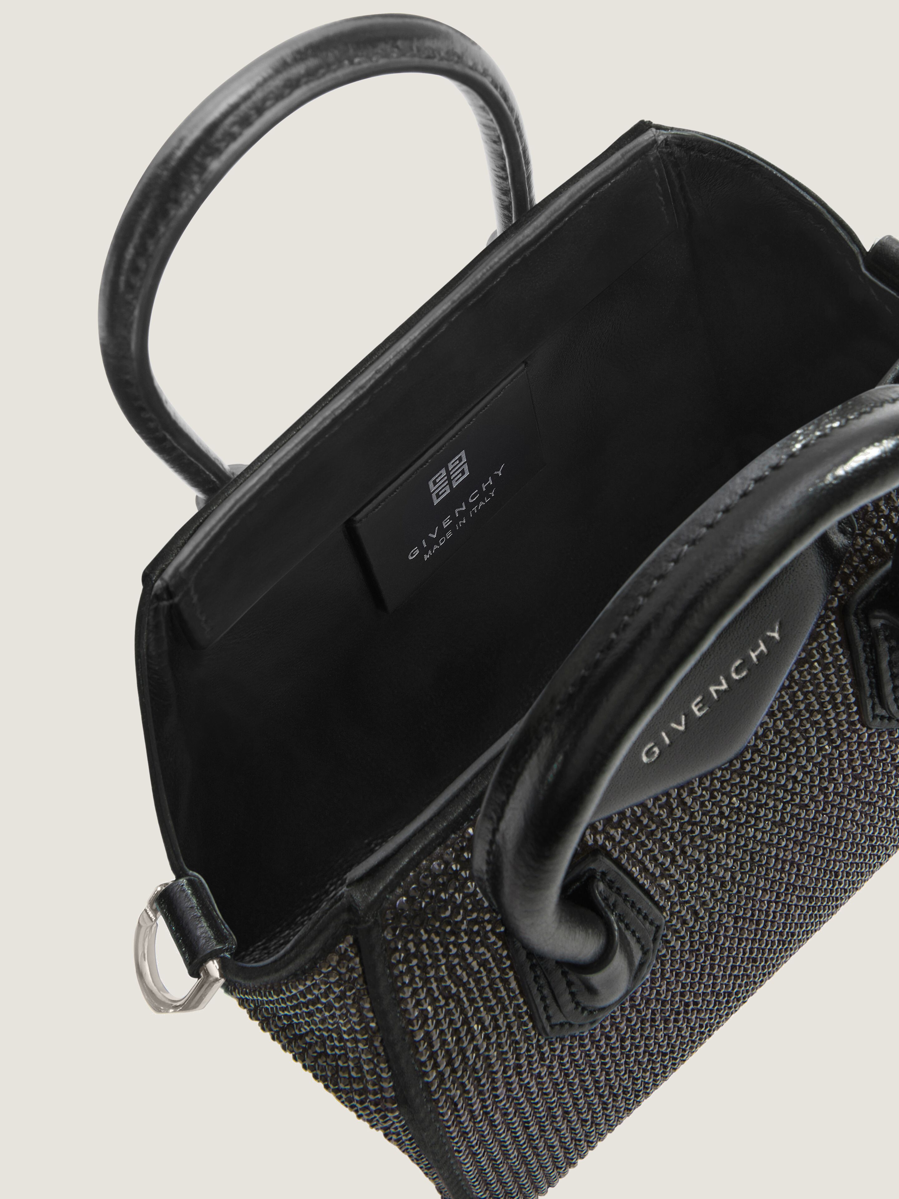 Micro Antigona bag in satin with strass in - black | Givenchy US