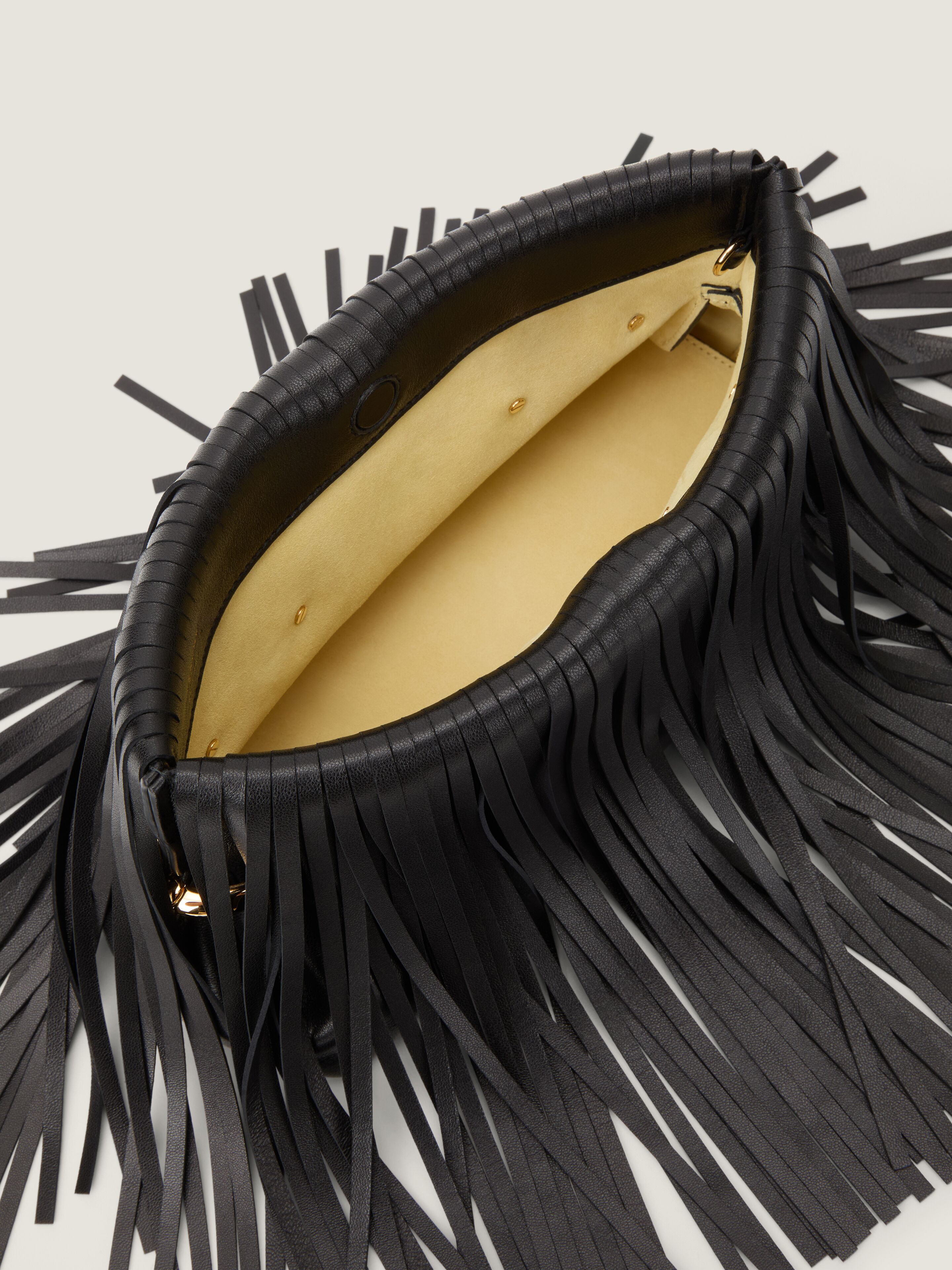 Pinch Soft clutch in nappa leather with fringes in - black