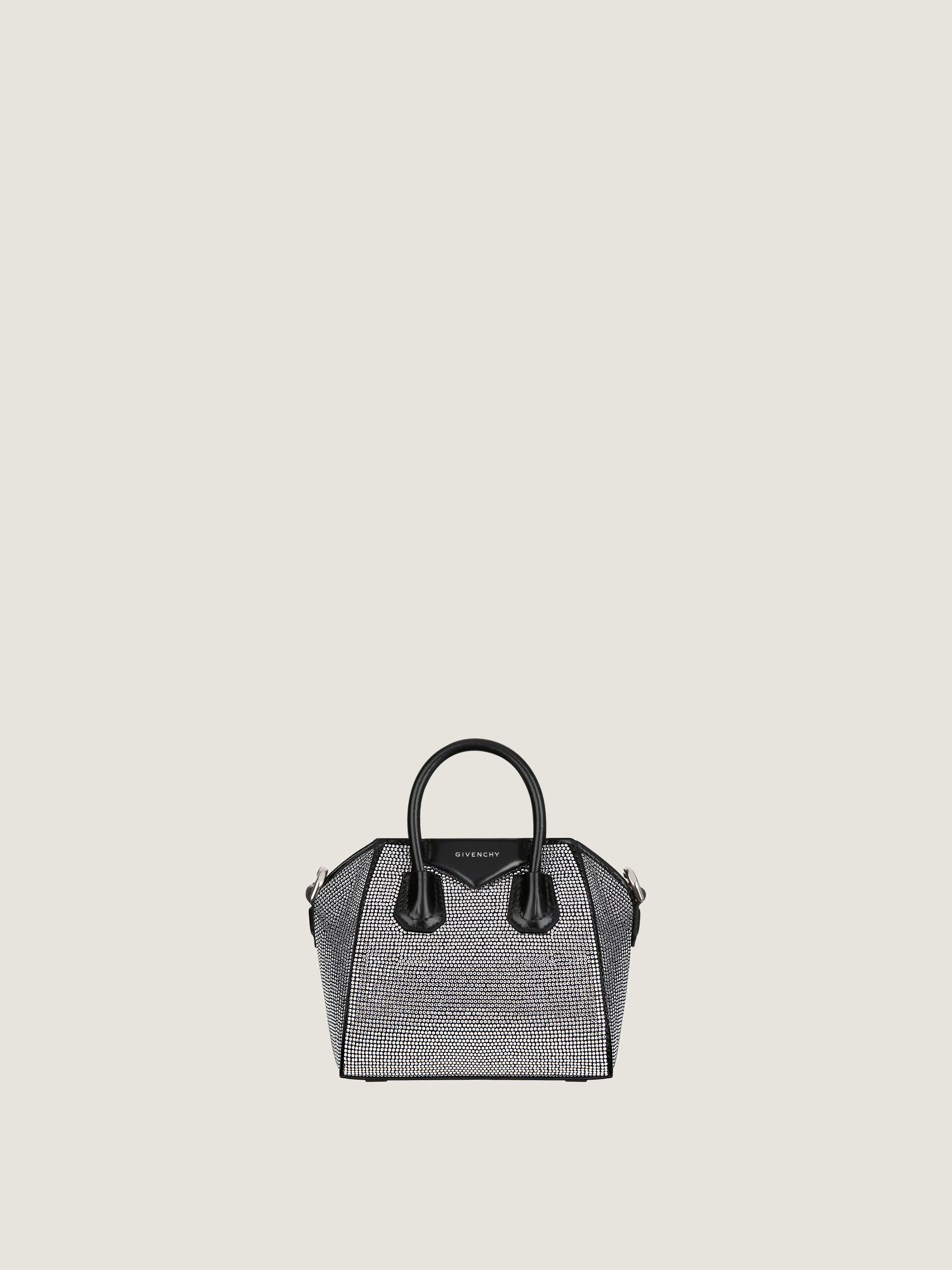 Micro Antigona bag in satin with strass in - black | Givenchy US