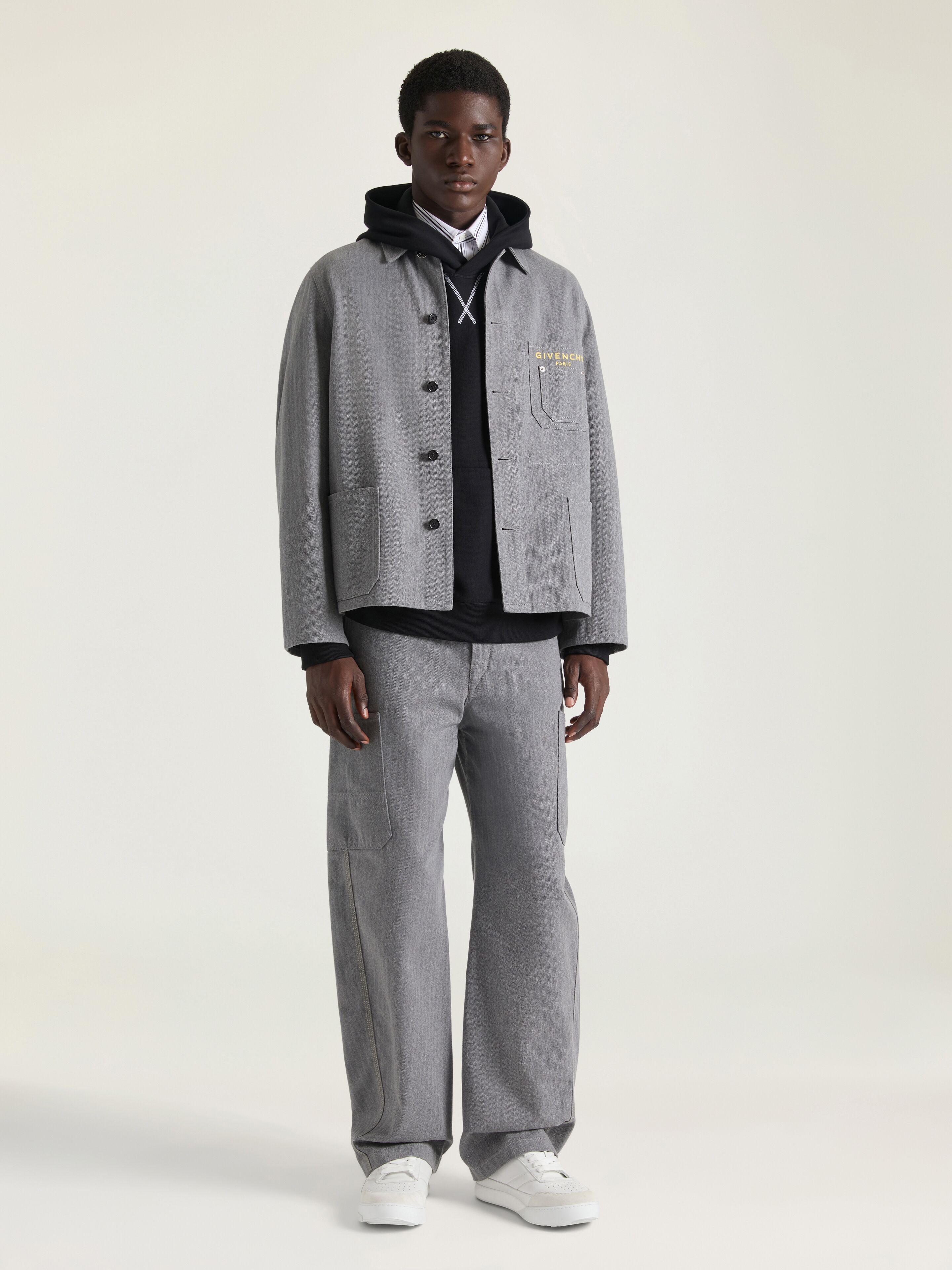 Jacket in herringbone denim embroidered GIVENCHY Paris in - grey