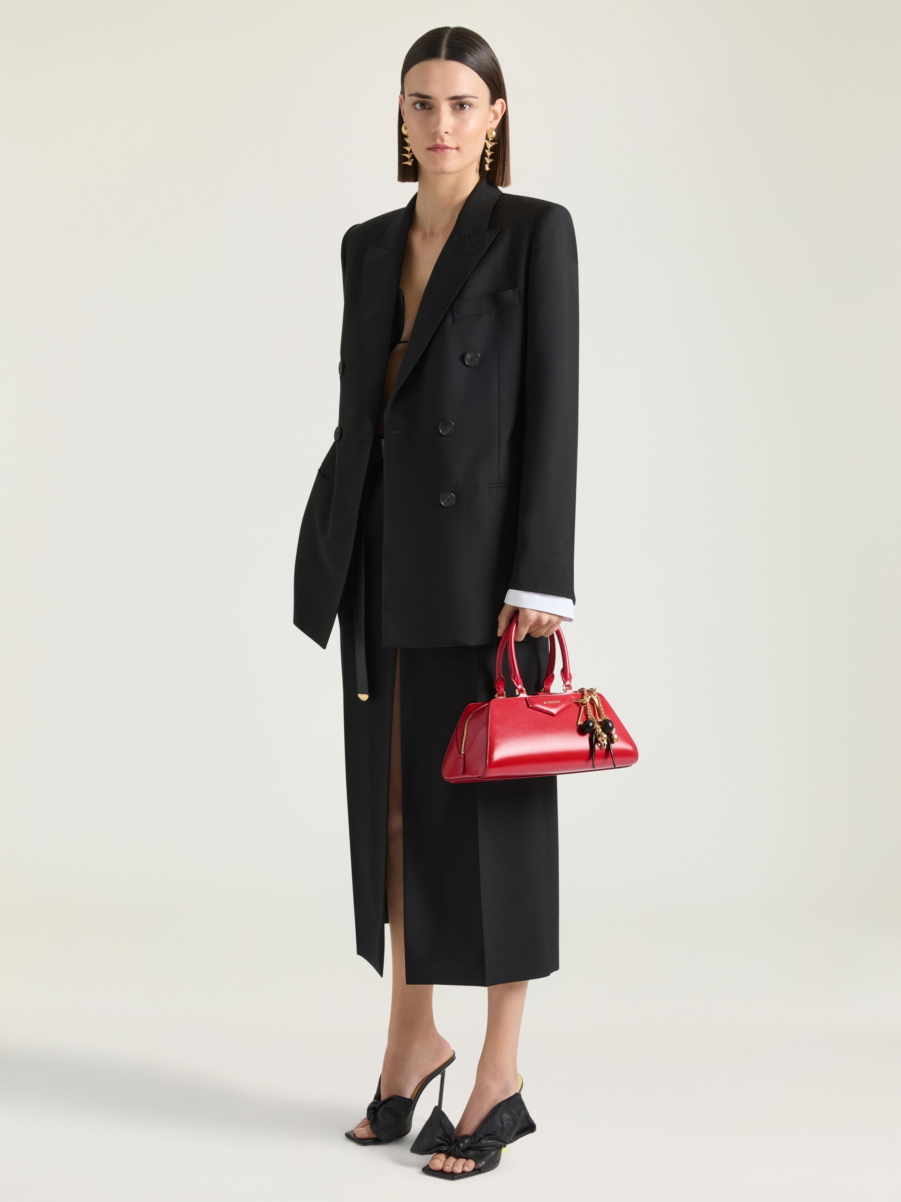 Double-breasted slashed jacket in wool and mohair in - black