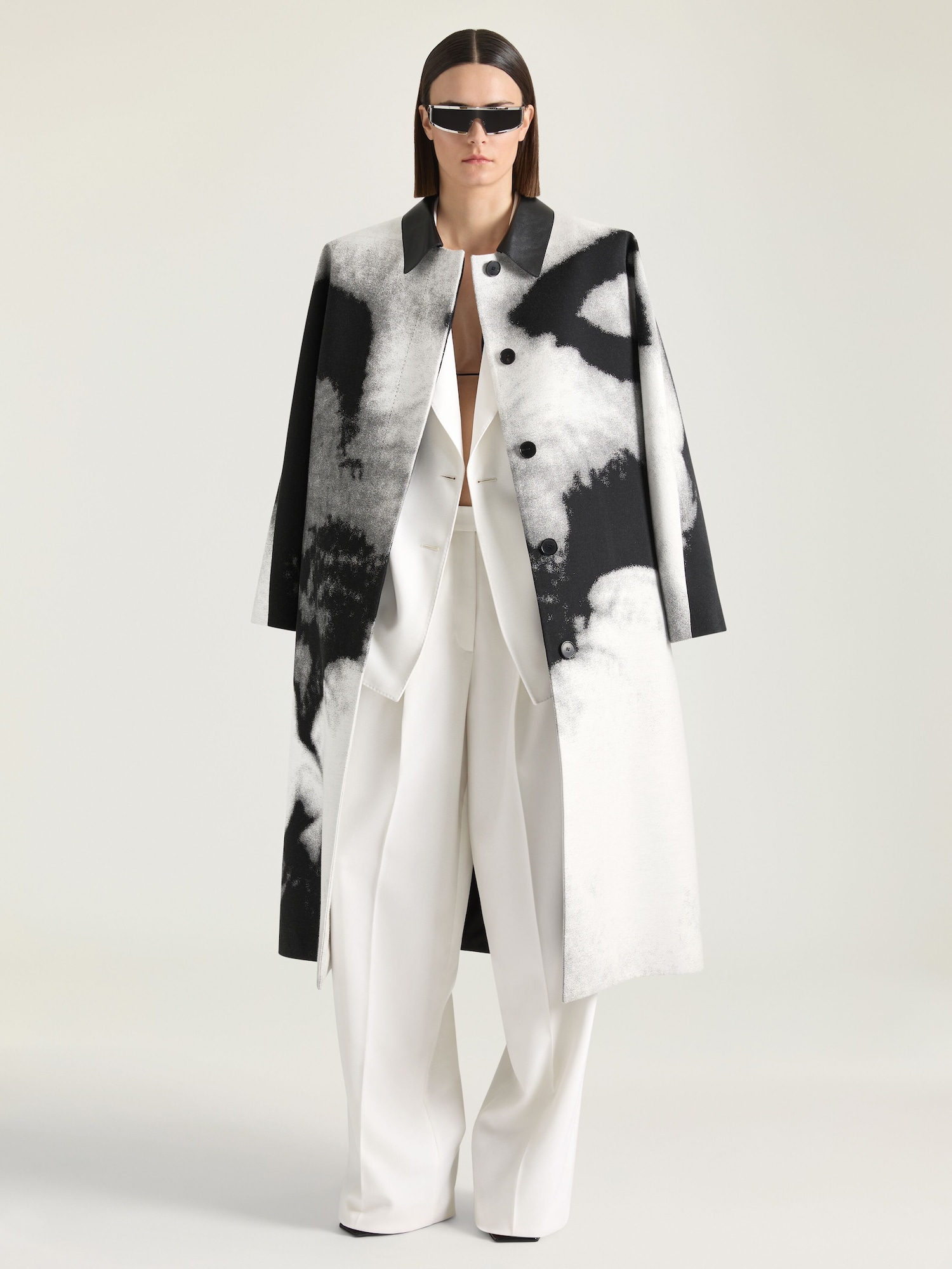 Car coat in cotton with Portrait jacquard