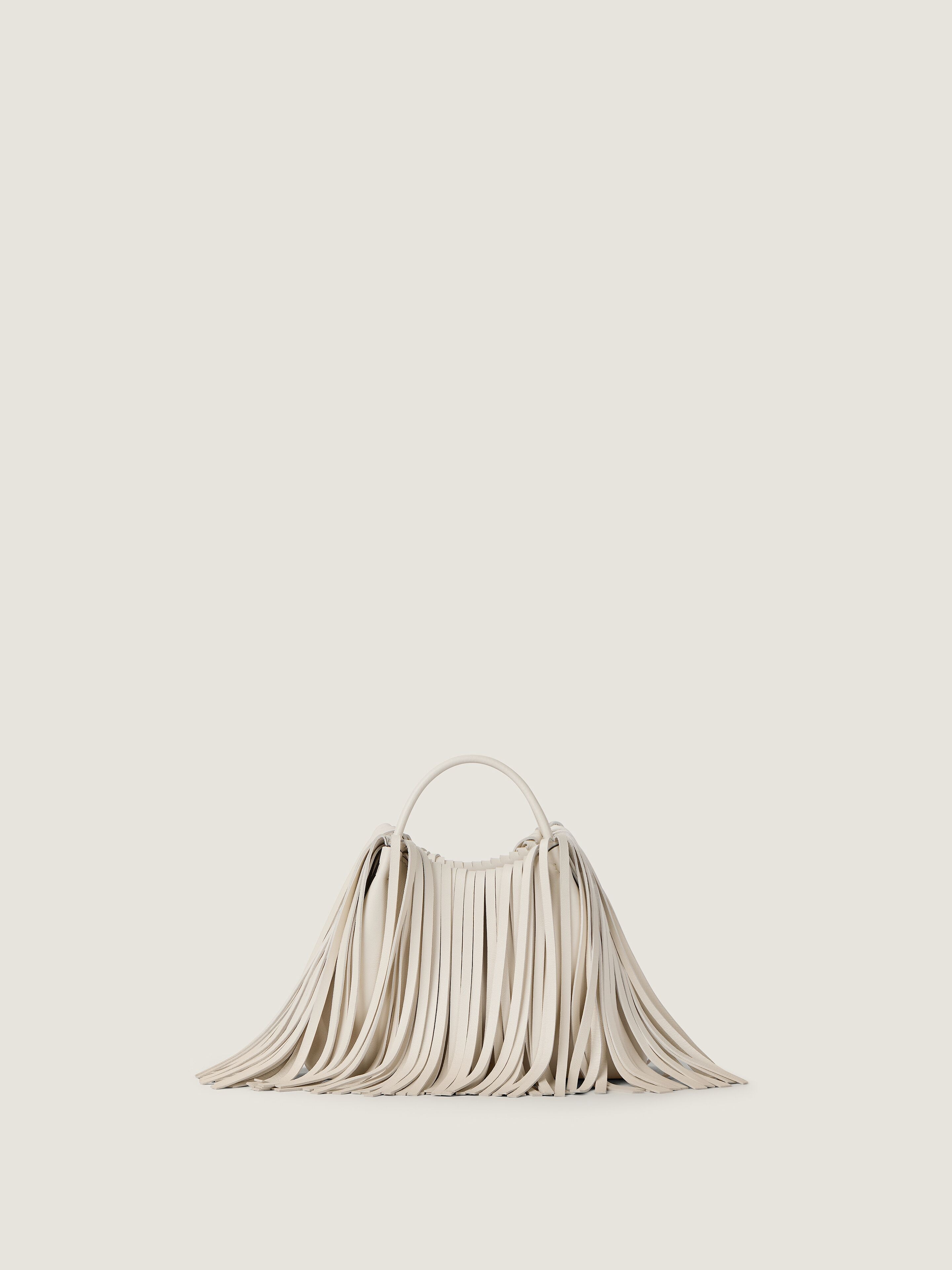 Nano Facet bucket bag in leather with fringes — BB60QUB2FH-156