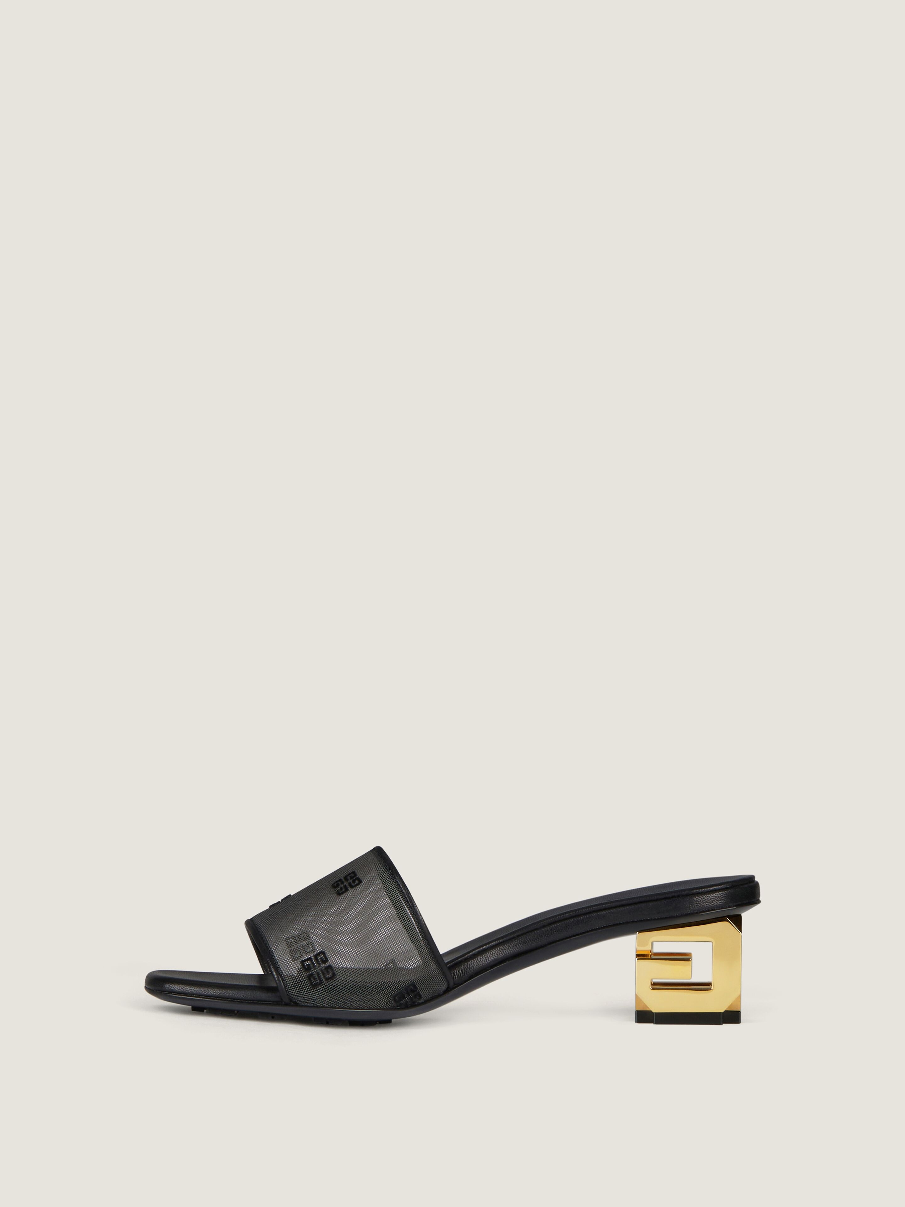 【関税込み】Givenchy ブラック G Cube ヒールサンダル G Cube heeled mules in 4G transparent mesh | Givenchy CA