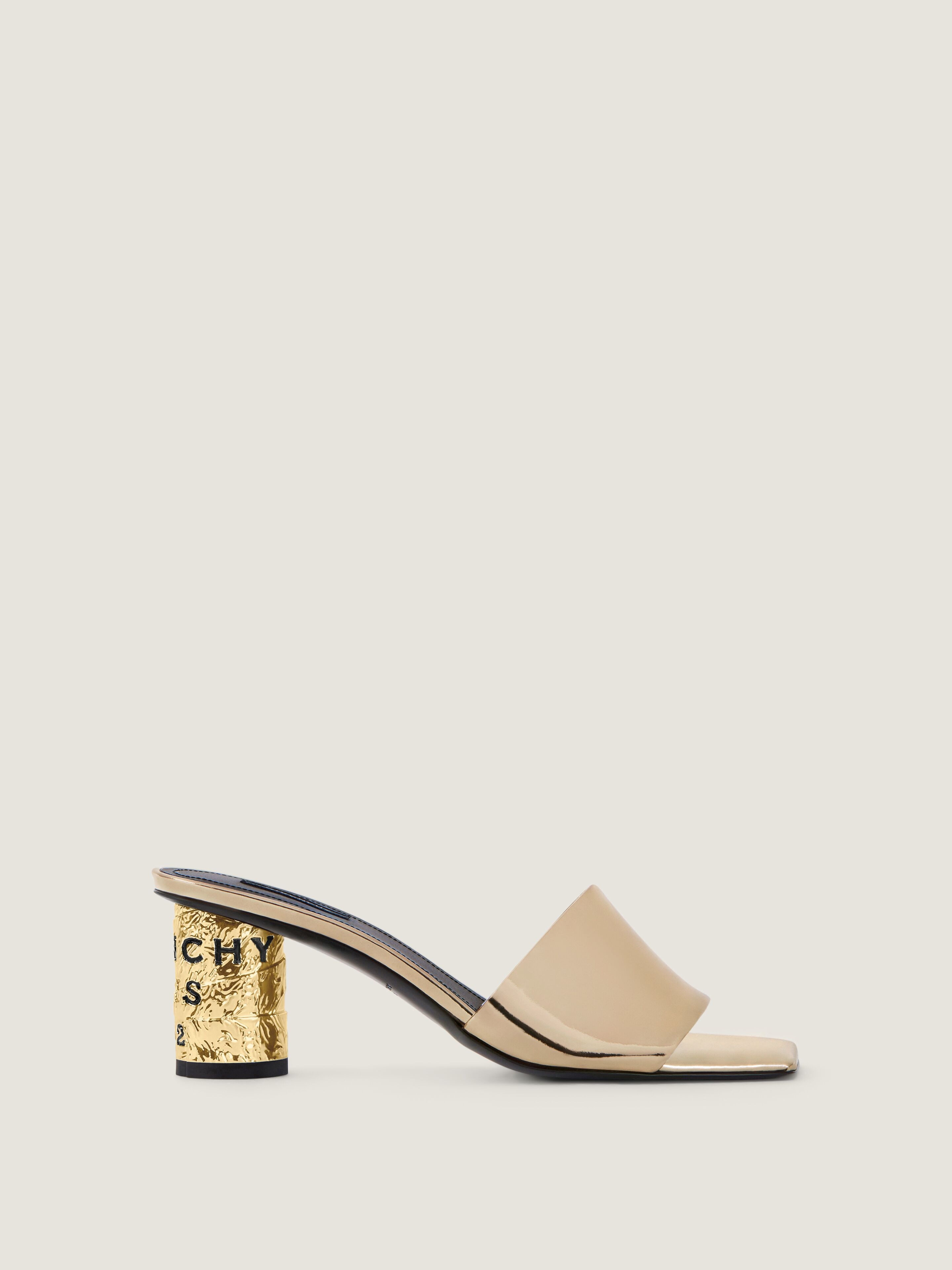 Givenchy Tape Heeled Mules In Mirror Effect Leather In Gold