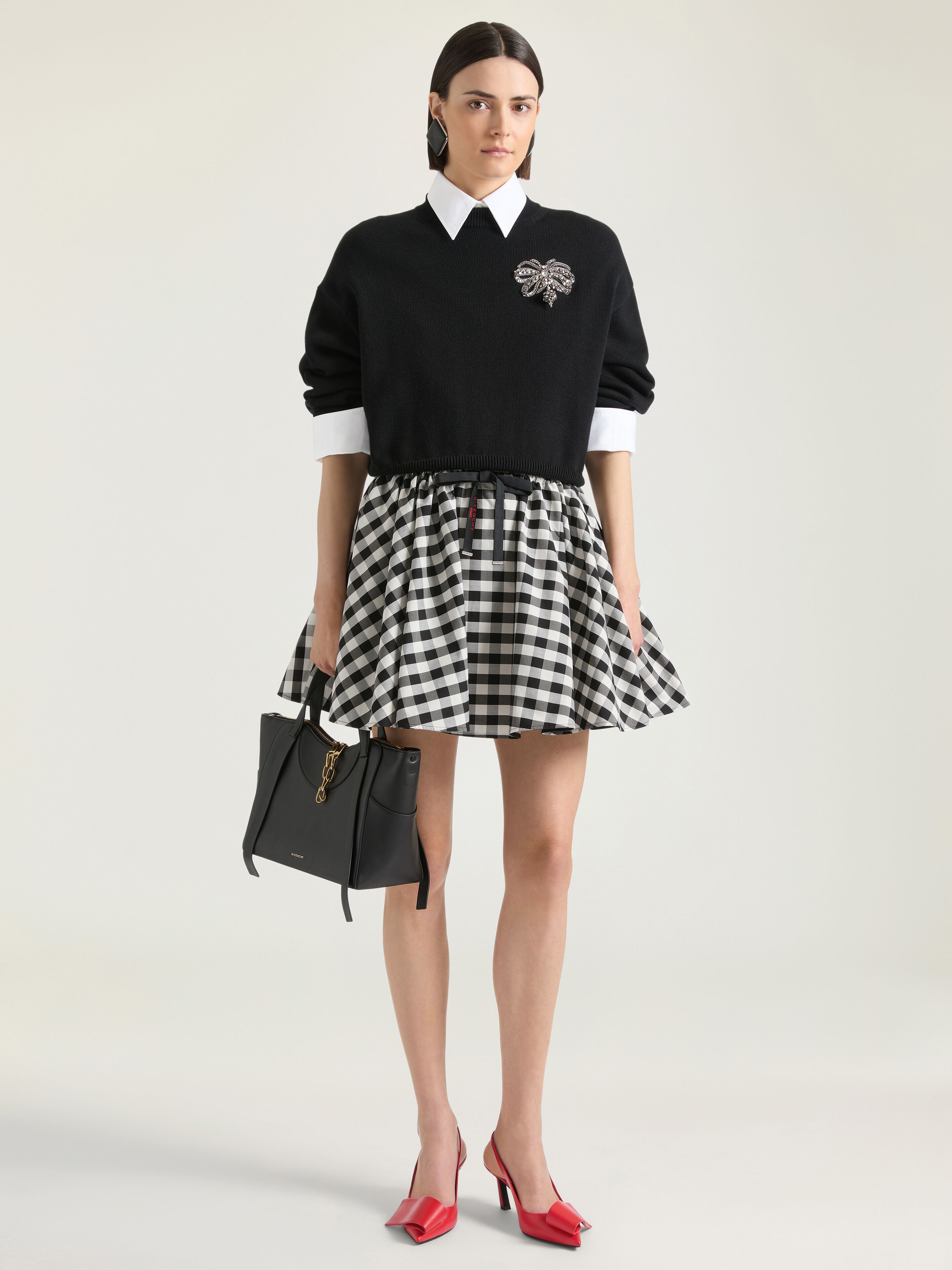 Mini pleated skirt in checked cotton in - black/white - BW413H16B8