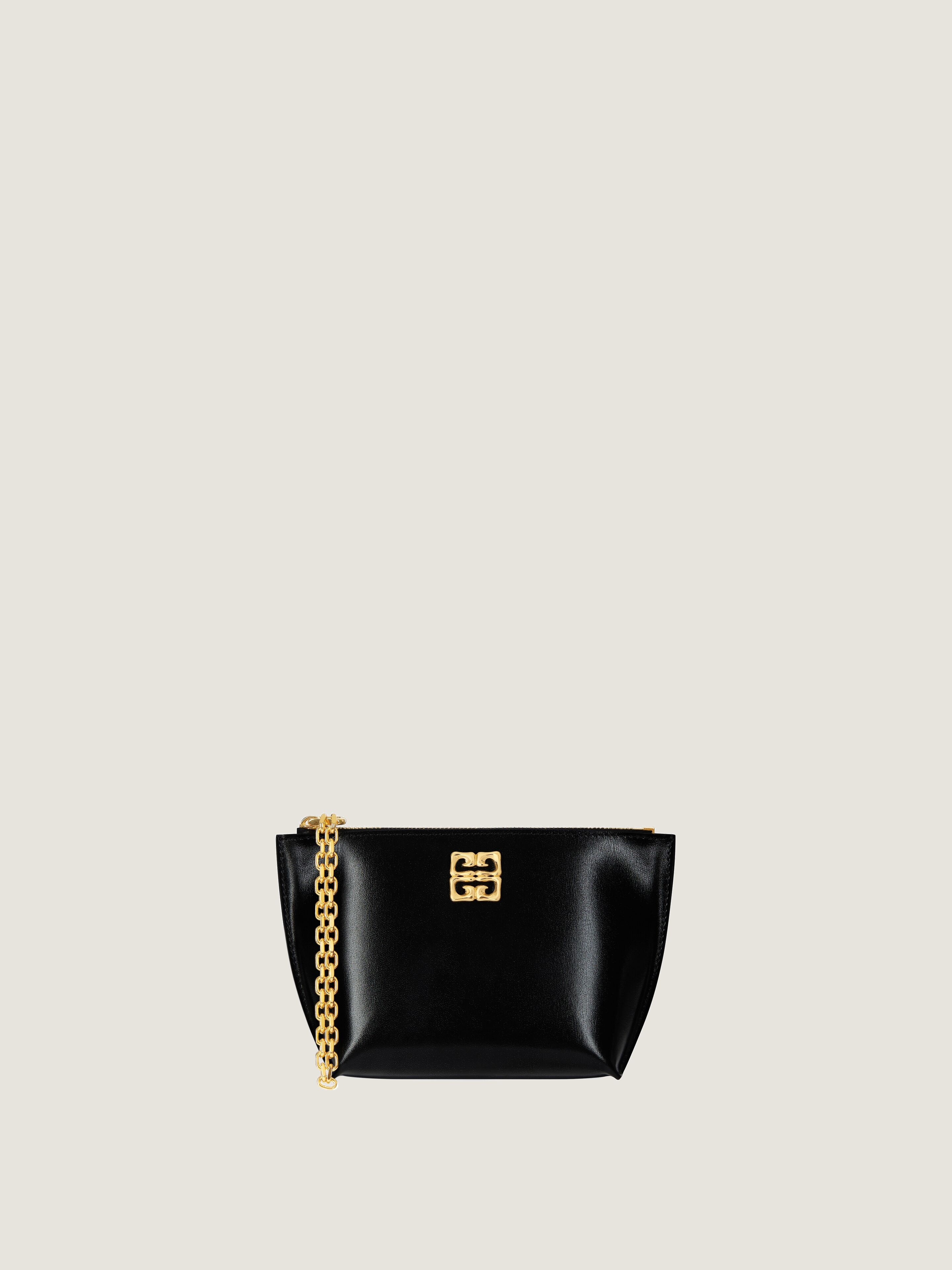 Small 4G Liquid pouch in Box leather with chain in - black