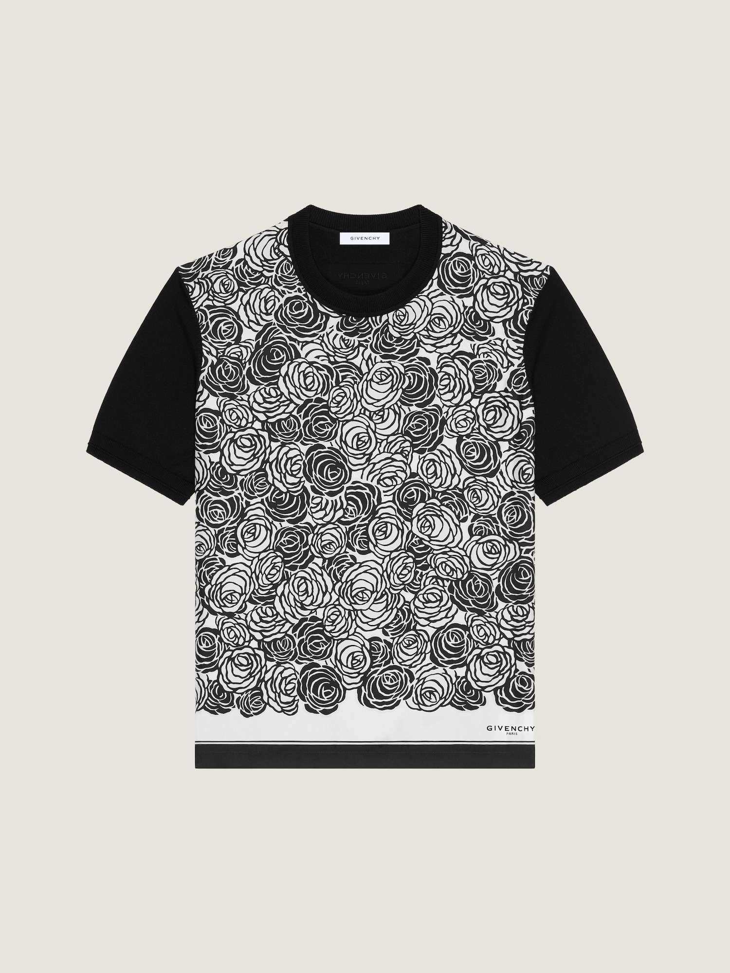 T-shirt in cotton knit with flowers print in - black/ivory 